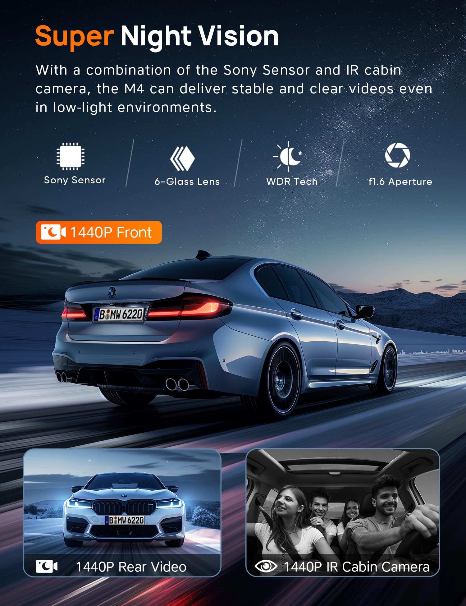 Icesky Three Channel Dash Cam Front and Rear Inside with WiFi 6, Triple Way 2.5K, 4K+2.5K Dual Dash Camera for Cars Front and Rear/Inside, Car Dashcams with 64GB Card, 24H Parking Mode, App Control