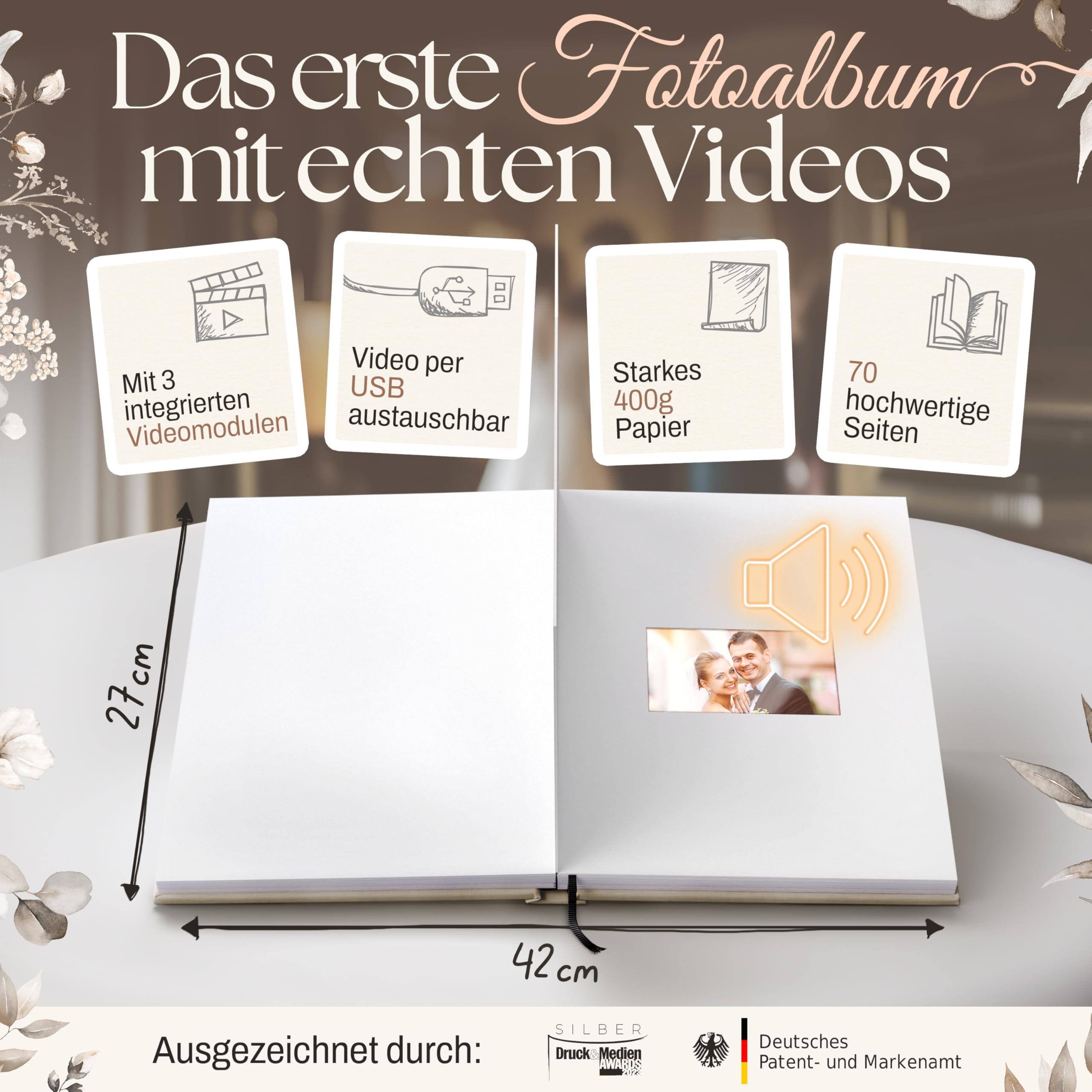 Fotoalbum zum Selbstgestalten [MIT VIDEOS & TON] Made in Germany | Scrapbook mit Displays | Großes Fotoalbum zum Einkleben | Für bis zu 200 Bilder | Hochzeit & Familien-Meilensteine
