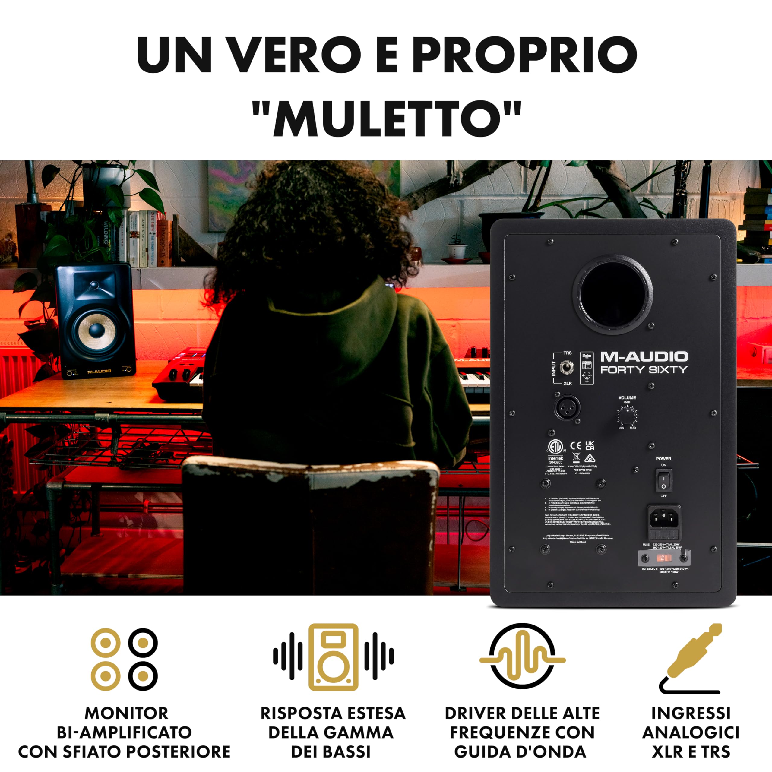 M-AUDIO Forty Sixty - Cassa monitor da studio attiva da 6,5" per la produzione e il mixing, con accurato crossover DSP, EQ, app di controllo e Bluetooth, 100 W