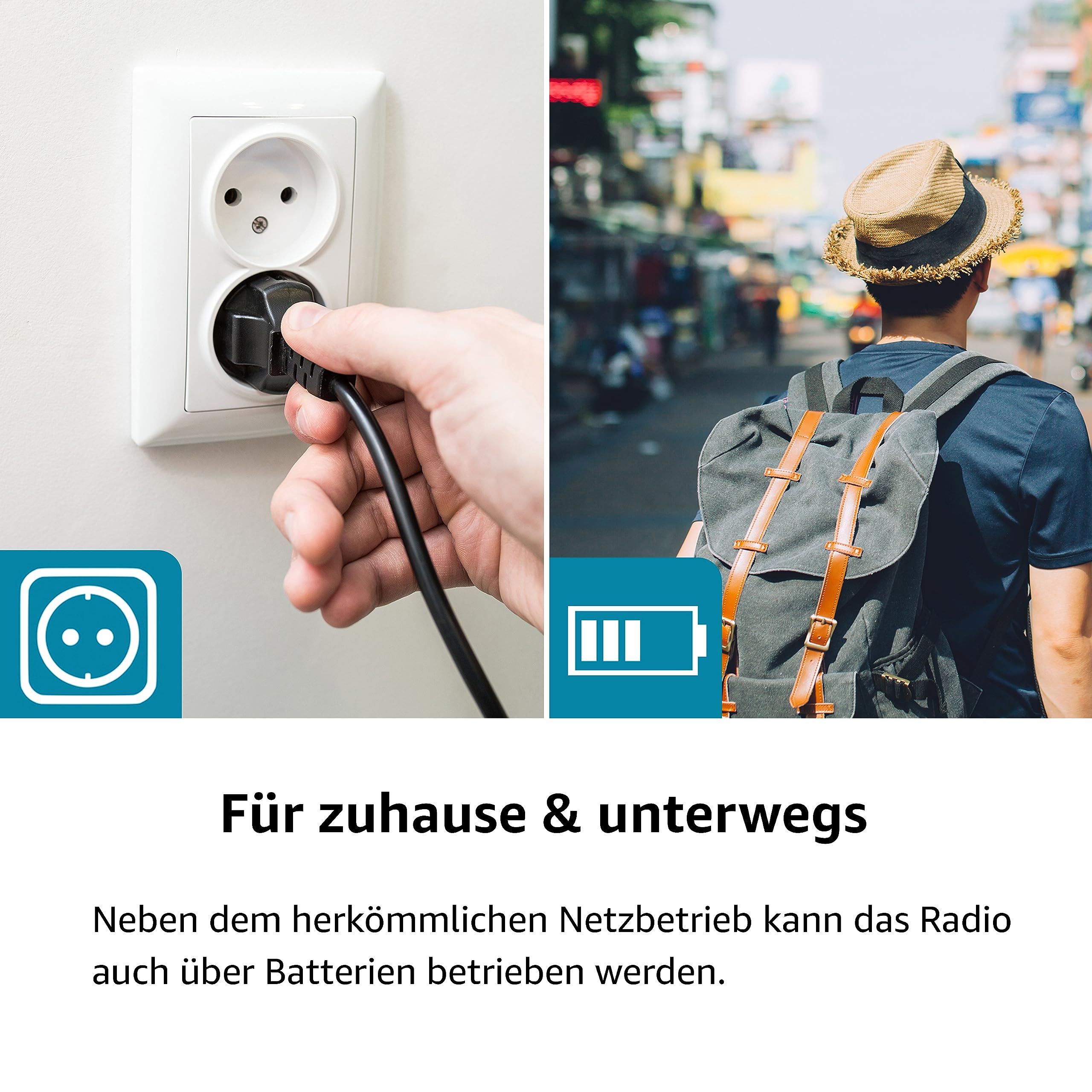 Karcher DAB 2405 - tragbares DAB+ Radio (DAB+/UKW, Küchenradio mit Netz/Akkubetrieb, Lautsprecher, Kopfhöreranschluss, Wecker, LCD-Display, kleines Digitalradio, batteriebetrieben, schwarz)