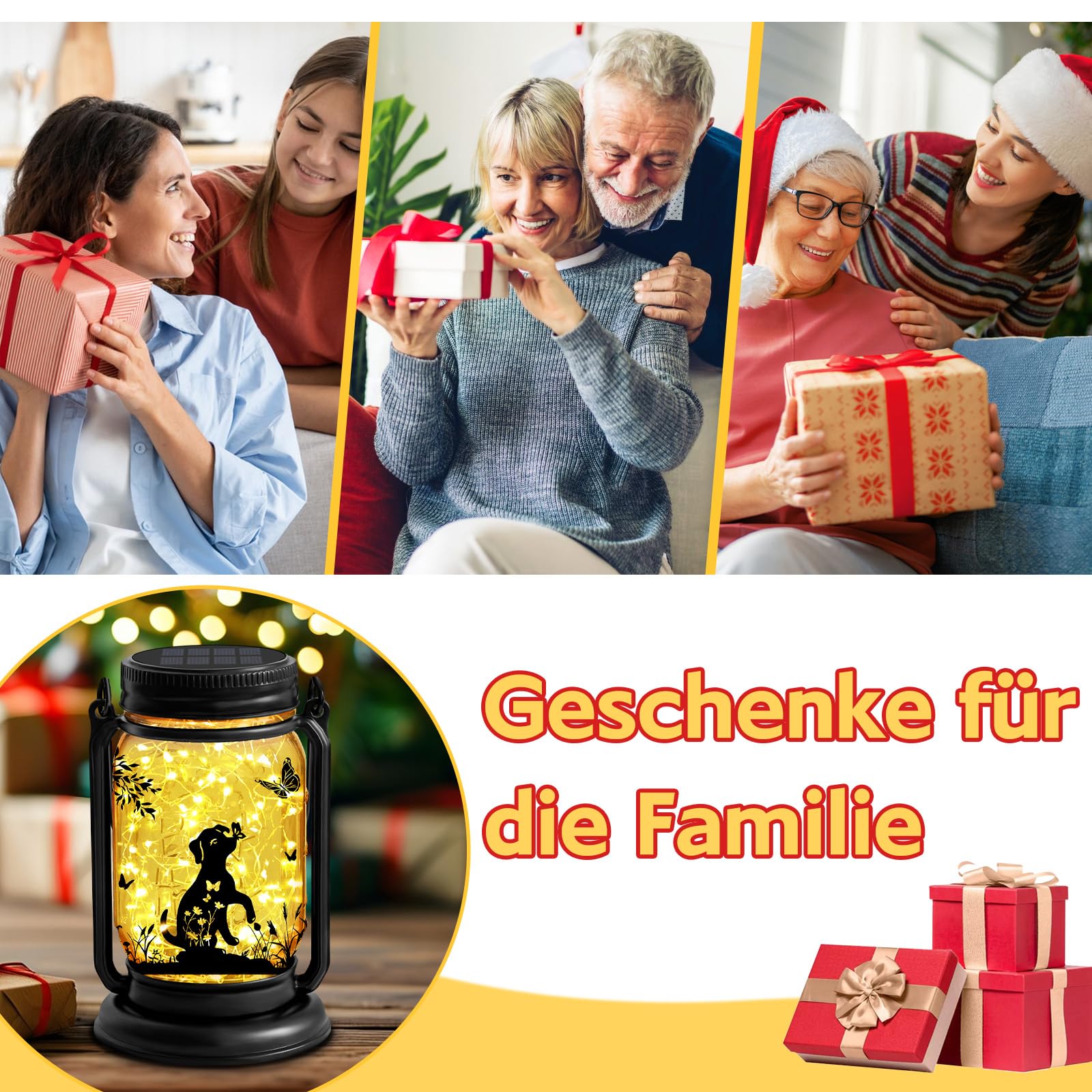 YJFWAL Hund Solar Outdoor Laternen wasserdicht, Hund für Frauen Mutter Weihnachten, 3-in-1 Maurer Glas hängende Laternen mit Stake, Garten Dekor Lichter für Patio Hof Veranda Rasen Balkon