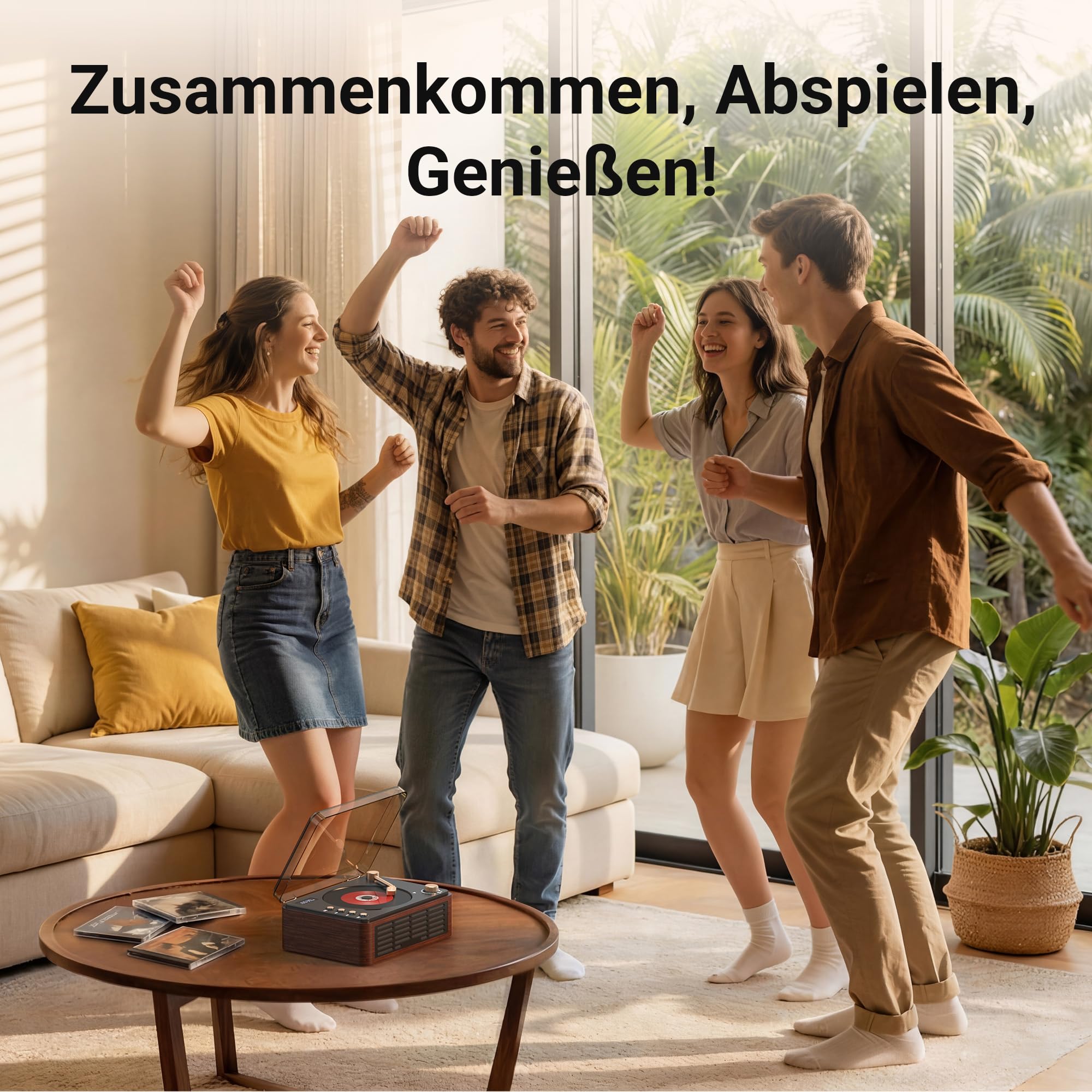 POFOTO Tragbarer CD-Player mit Bluetooth 5.3, Langer Akku, Bluetooth-Lautsprecher, LCD-Display, unterstützt Radio/USB/AUX, Vintage Desktop CD Spieler mit Lautsprecher – für Zuhause/Geschenk