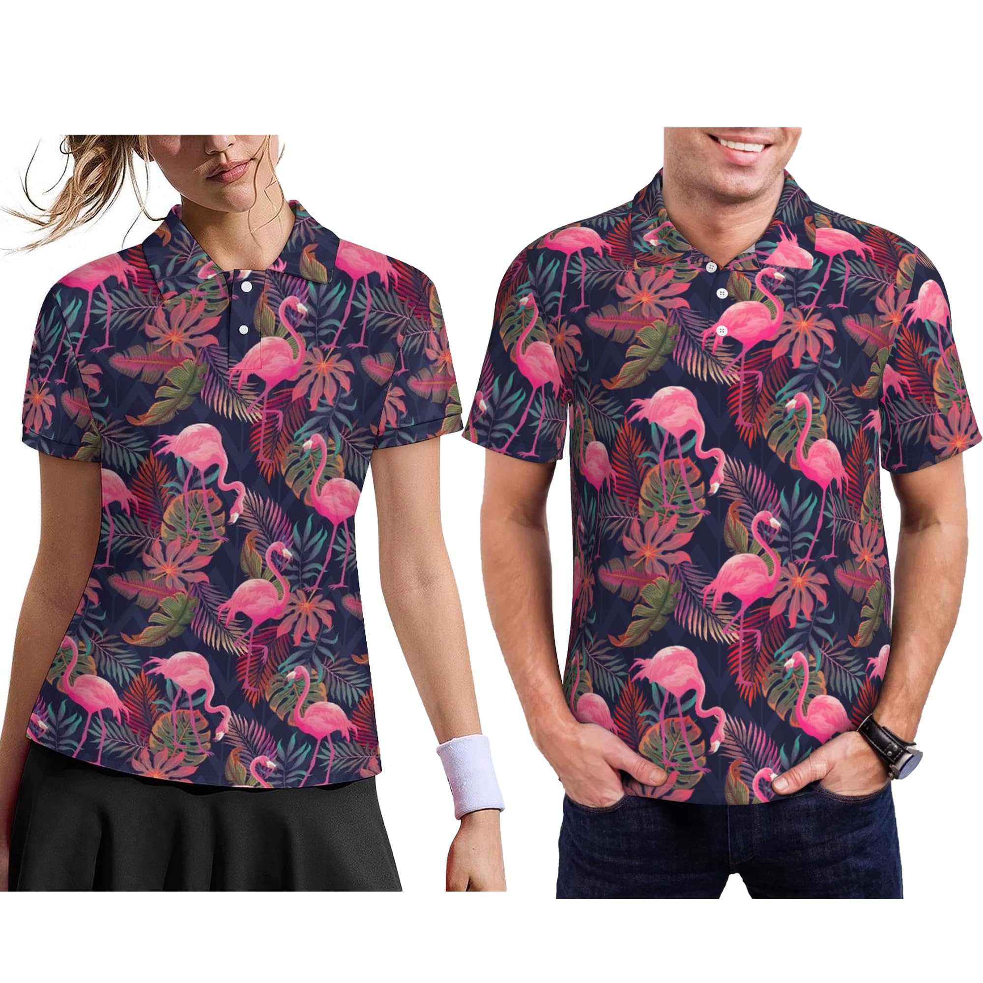 Funny Matching Couple Golf Shirts Short Sleeve Polo Shirts Moisture Wicking Unisex Hawaiian Outfits for Men Women