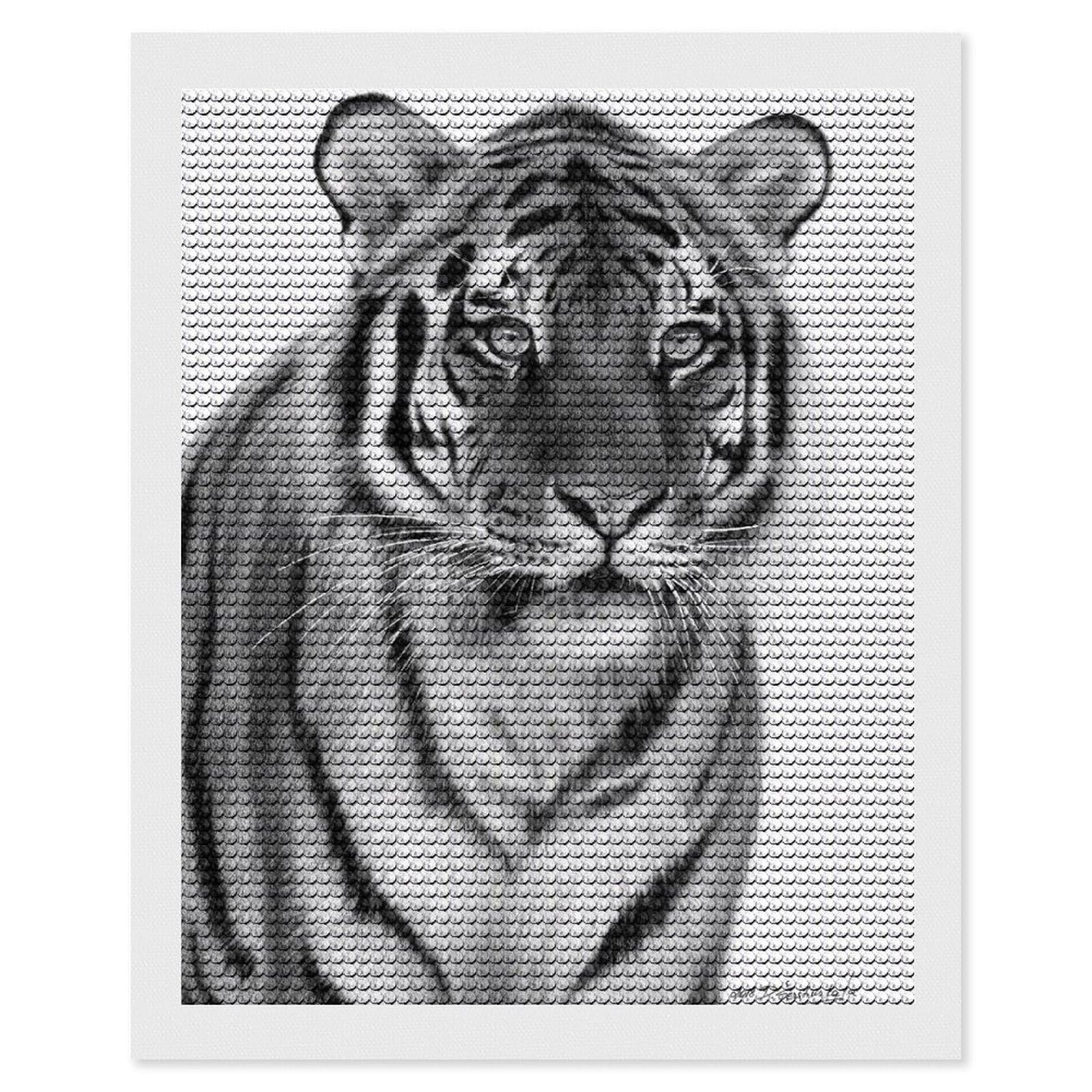 Junmoney Tiger BW18 Diamond Painting Canvas Kit 16"x20", Leisure Activity, Aesthetic Room Decor, with Tool Kit, DIY, Gift