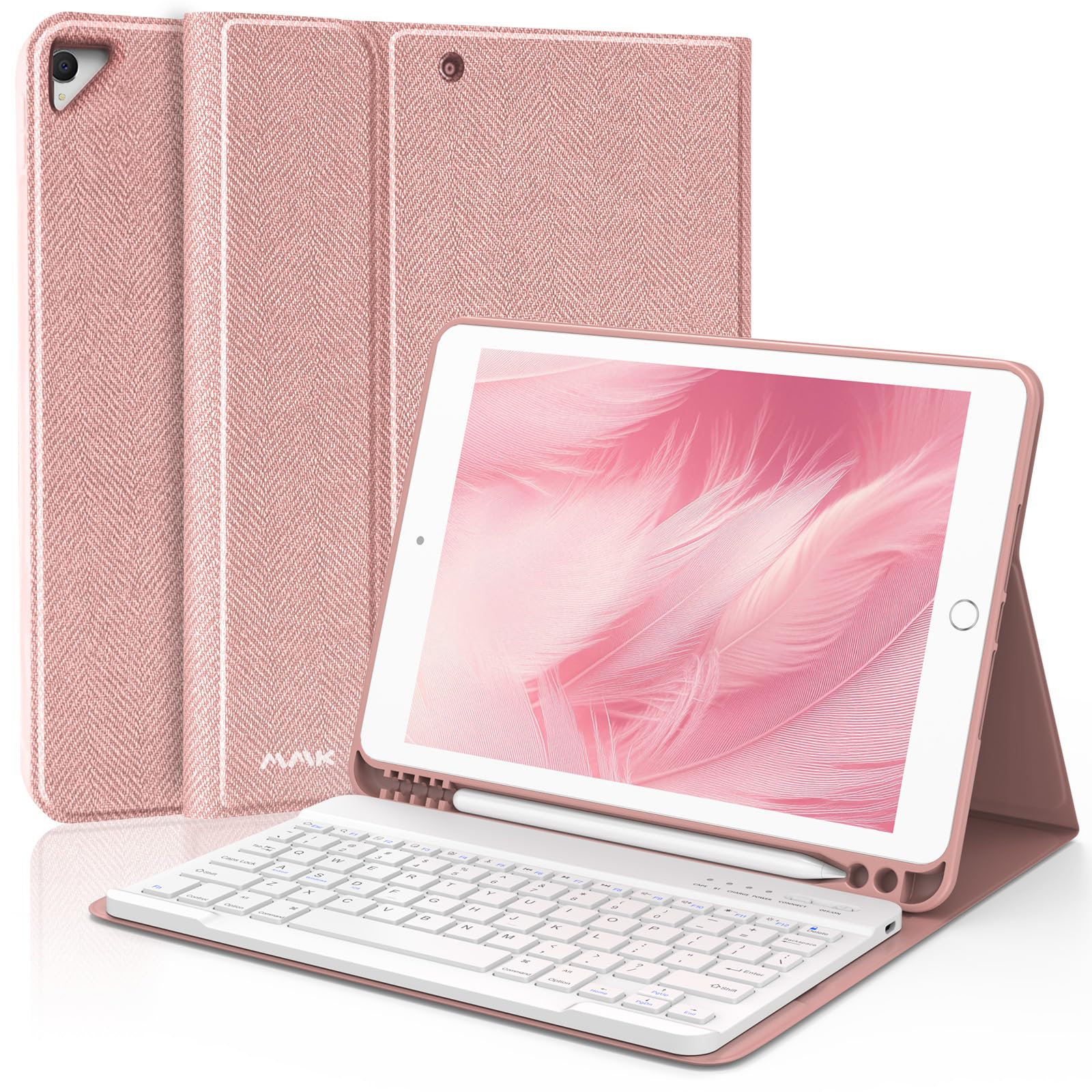 MMK For iPad Keyboard Case For 10.2" 9Th/8Th/7Th Generation 2021/2020/2019, Detachable Wireless BT Keyboard With Magnetic Protective Cover With Pencil Holder For iPad Pro 10.5" 2019, Pink