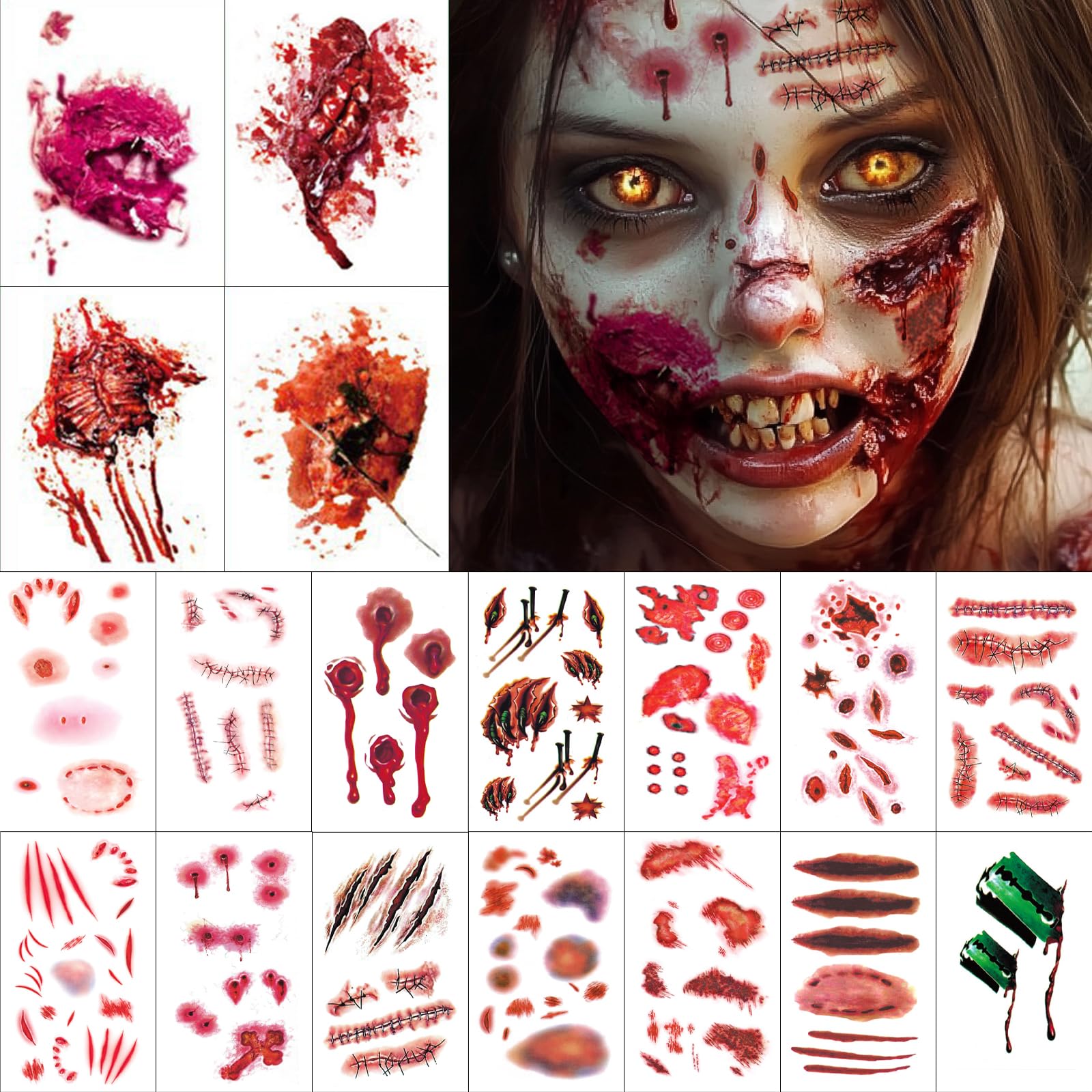 Tatuaggio di Halloween, 10 fogli, costume di Halloween, costume da