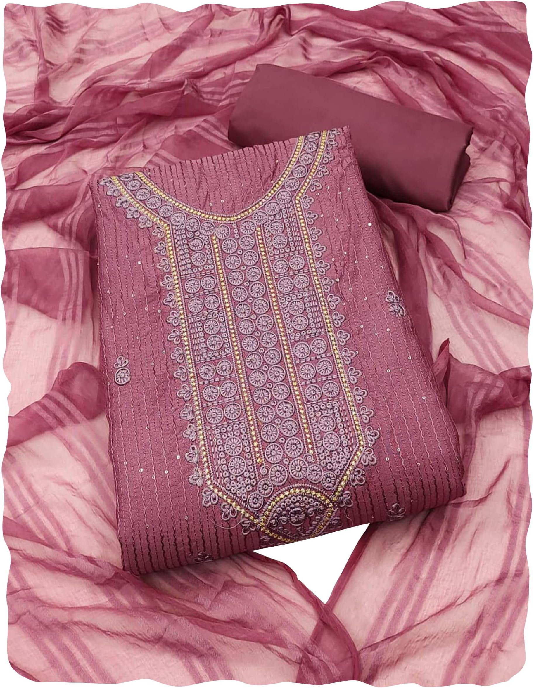 PeachmodeWomen Dress Material With Dupatta, Magenta, Free Size