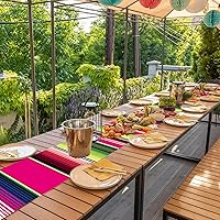 Vista 6 de Preboun 6 piezas de camino de mesa mexicano de plástico Dia De Los Muertos Serape Camino de mesa 14 x 108 Fiesta mexicana colorido a rayas