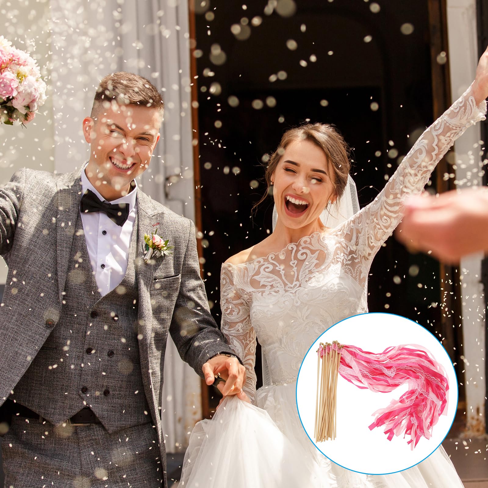 PATIKIL Nastro Bastoni Fata Bastoncini, 25pz Pizzo Seta Fata Bastone Bacchetta Invia Off Fiamme per Matrimonio Festa Compleanno Festività Celebrazione, Rosso/Giallo