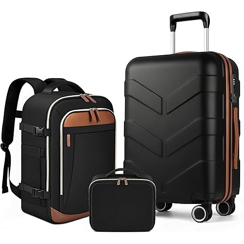 TILYMOL Expandable Luggage Set with Backpack - 21In Suitcase with TSA Lock & Spinner Wheels, Lightweight PP Hardshell Travel Luggage for Men Women, Black