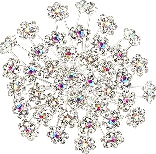 BETITETO Rhinestone Flower Hair Pins, 40 Pcs U-Shaped Crystal Party Wedding Bridal Hair Accessories for Women Girls (White)