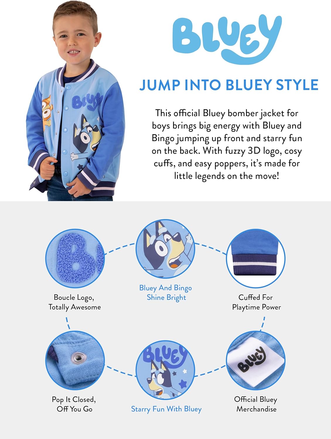 Bluey Jacket, Long Sleeve Boys Jacket, Cotton Bomber Jackets For Boys - Image 4