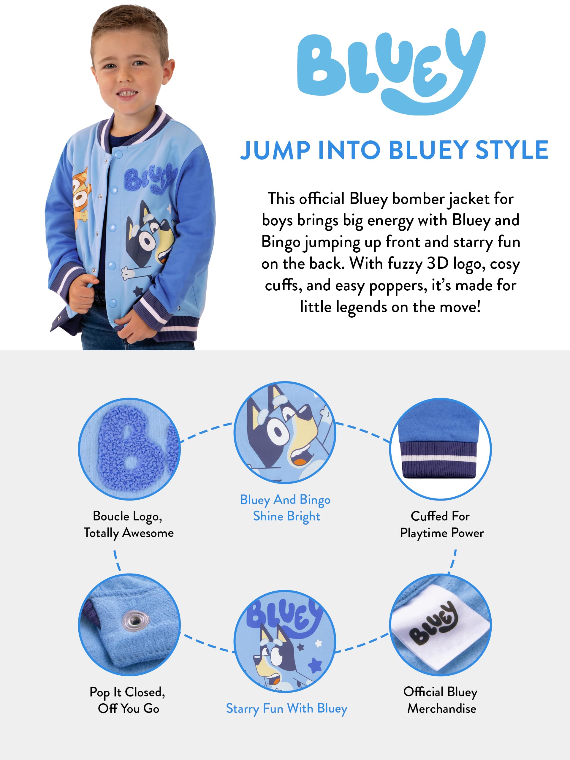 Bluey Blouson Bomber Garçon, Veste Manches Longues Baseball Coton Été