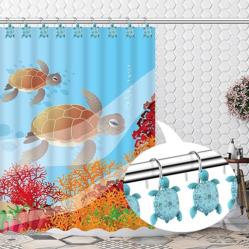 Miniatura 3 de Sea Turtles Shower Curtain Hooks Rings for Bathroom, Metal Shower Curtain Hanger Hooks, Decorative Bath Room Accessories Set,Tropical Beach Fashion