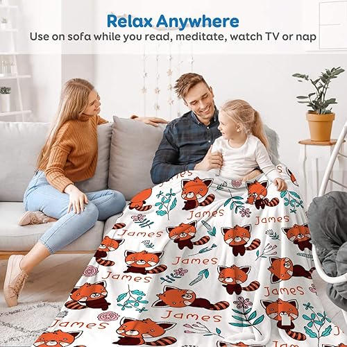 Miniatura 7 de Manta personalizada con deportista, manta personalizada con nombre de panda rojo, para niña y niño, manta de bebé personalizada con nombre para