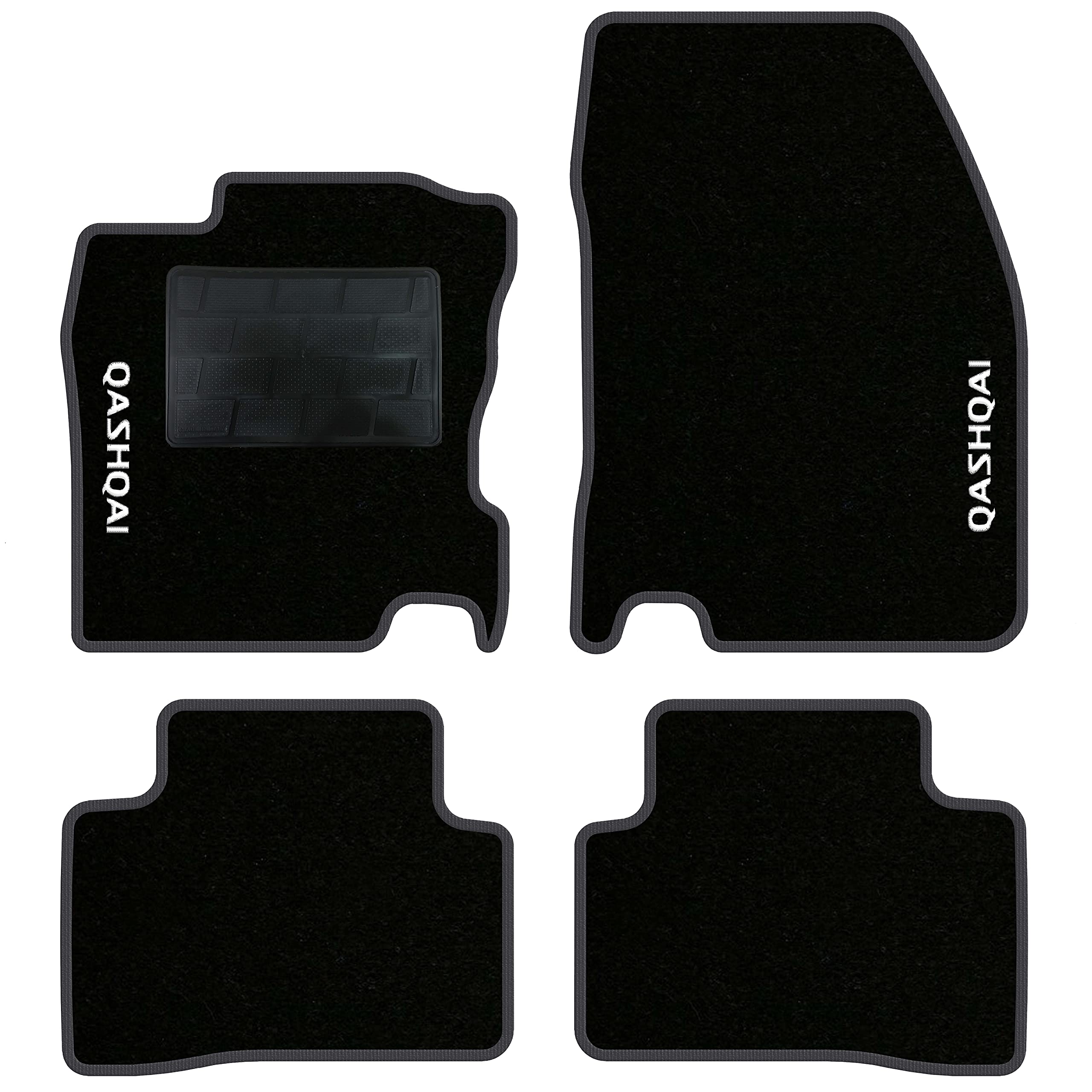 QUEMAR Tappetini Auto compatibili con Nissan Qashqai J11 2014-2021 / Kit Tappeti Moquette e Gomma su Misura (Set 2 Anteriori + 2 Posteriori)/ Ricami e Colori Personalizzati (Bordo Antracite, 2 Ricami)