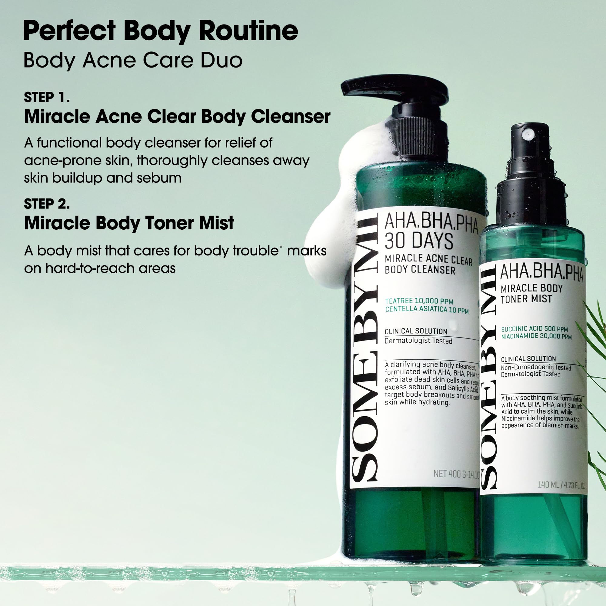 SOME BY MI AHA BHA PHA 30 Days Miracle Toner Mist – 140 ml – Spray pour l'acné corporel pour le dos et la poitrine, exfoliant avec acide salicylique, arbre à thé, niacinamide – Soin coréen de la peau