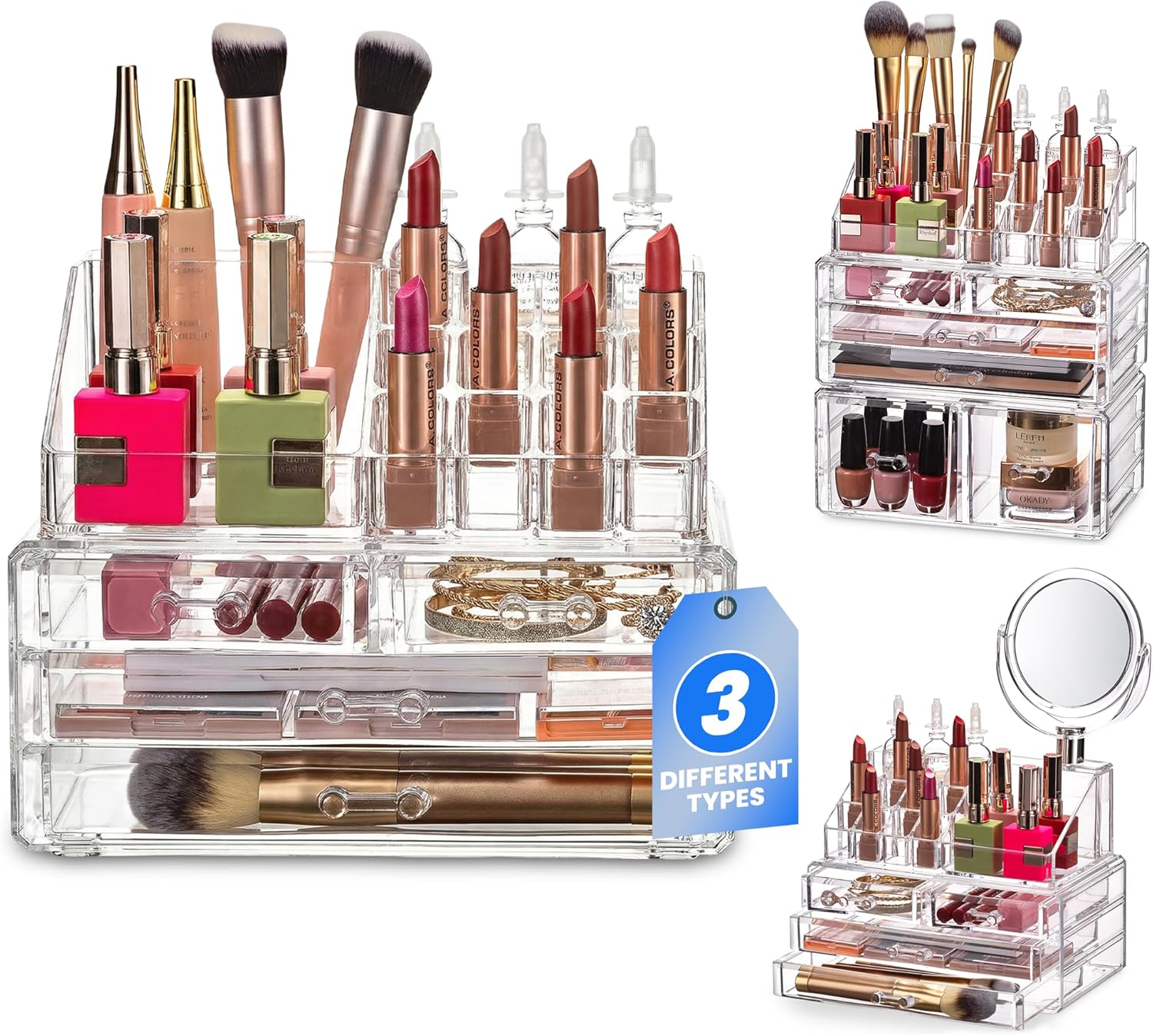 Masirs Clear Makeup Organizer - 16-Compartment Cosmetic and Jewelry Holder with 4 Drawers - Vanity Storage Box for Makeup, Skincare, Accessories, and Jewelry Display - Image 8