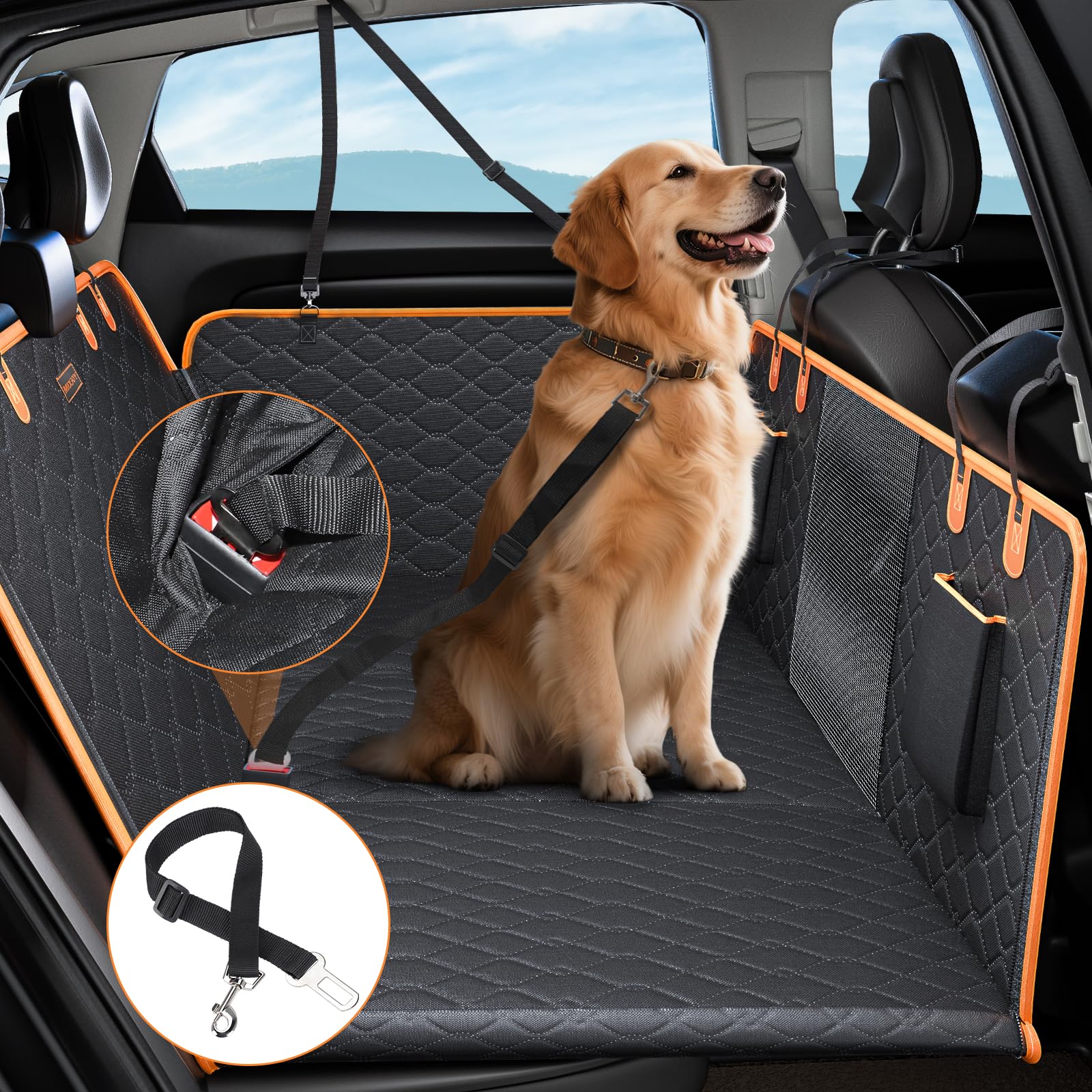 Jake and Jacky Hondendeken XXL Met Achterbankverlenger - Autodeken Hond Met Harde Bodem - Beschermhoes Auto - Hondenkleed - Inclusief Autoriem & Opbergtas