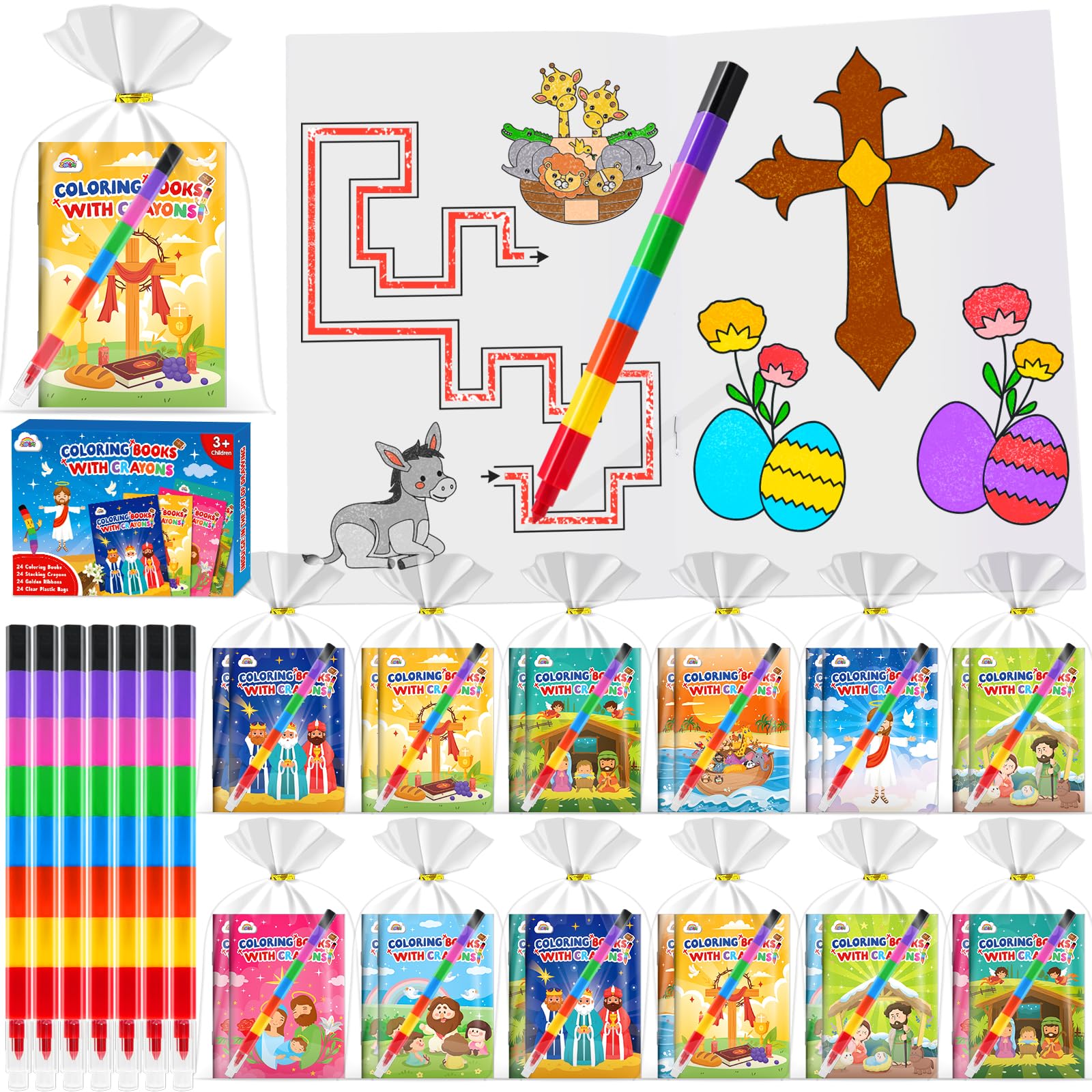 ZMLM Party Bag Fillers for Kids - 24 Pack Mini Colouring Books & Crayons, Party Favours Kids, End of Term Class Gifts, Birthday Girls & Boys Party Bag Fillers — image 1