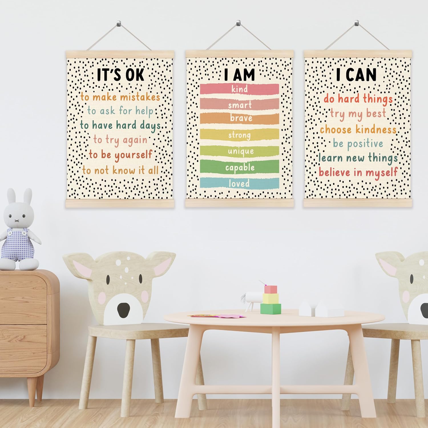 Koesus Inspirational Classroom Wall Art Poster Hanger Frame 12x16 Inch Set of 3, Motivational Canvas Pictures Prints Framed Wall Decor for Classroom Kids Room Playroom, Positive Affirmations for Kids image 2