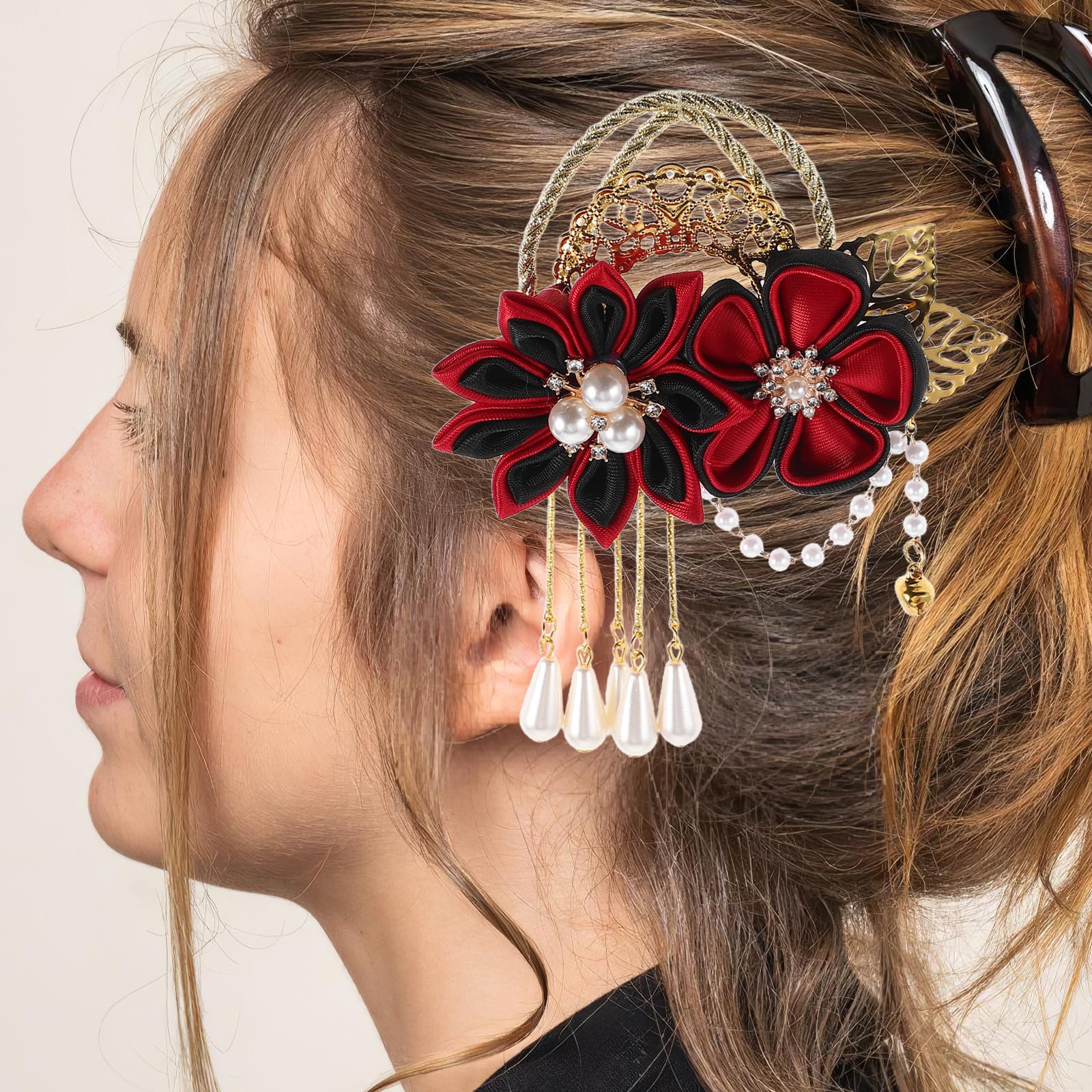 SEWACC 4 Piezas Pinza Pelo Estilo Hanfu Diseño Floral Elegante, Material Cómodo de Metal y Tela, Accesorio Versátil para Vestuario Tradicional Asiático