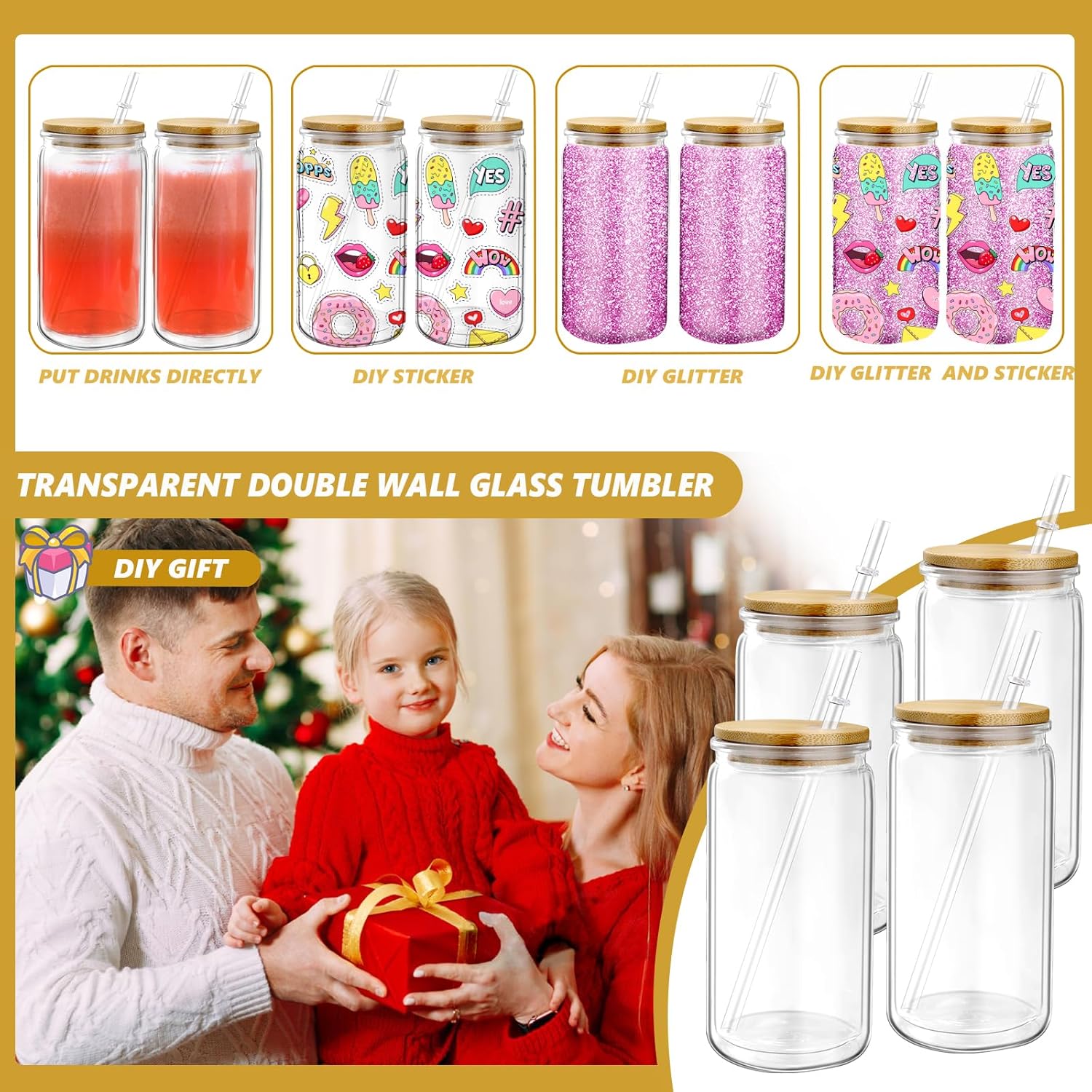 Sel Natural Snow Globe Tumbler Supplies for Glitter Kit DIY Glass Cup Gift,16oz Pre Drilled Double Wall Snow Globe Cup, Plastic Clear Tumblers with Squeeze Bottle Funnel Tweezer Bent Syringe (4) - Image 4
