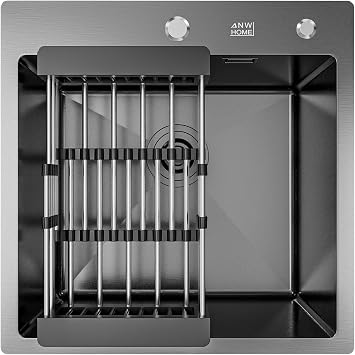ANW HOME Kitchen Sink 1 Basin 50 x 50 cm Graphite PVD