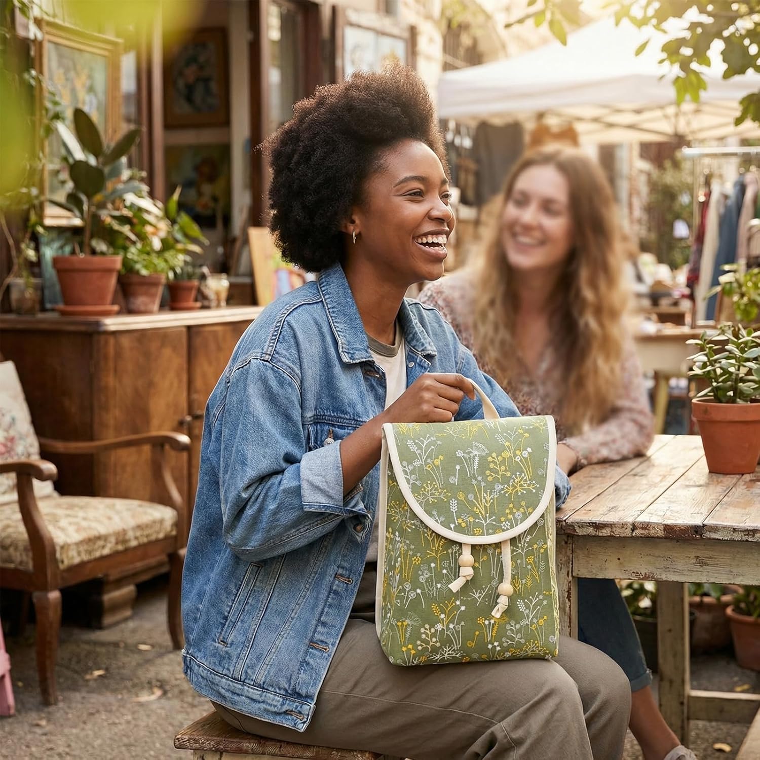 Goodhan Vintage Embroidered Backpack Purses for Women - Boho Shoulder Bag for Travel,Ethnic Floral Mini Back Pack,Lightweight Handbags for Daily Use (Green) - Image 8