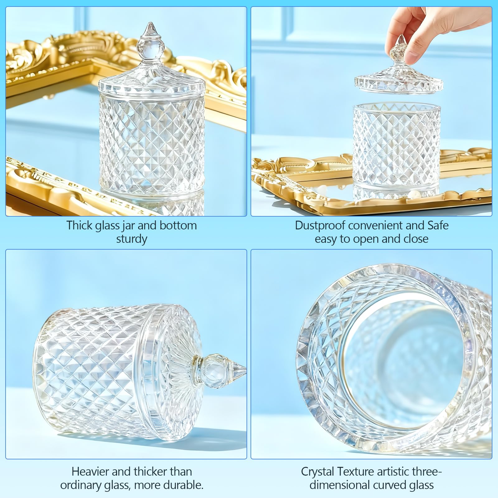 Confezione da 4 barattoli in vetro per caramelle con coperchi, barattoli decorativi in cristallo, barattoli in vetro per biscotti, zuccheriere per buffet, cucina, casa, bagno, scrivania dell'ufficio