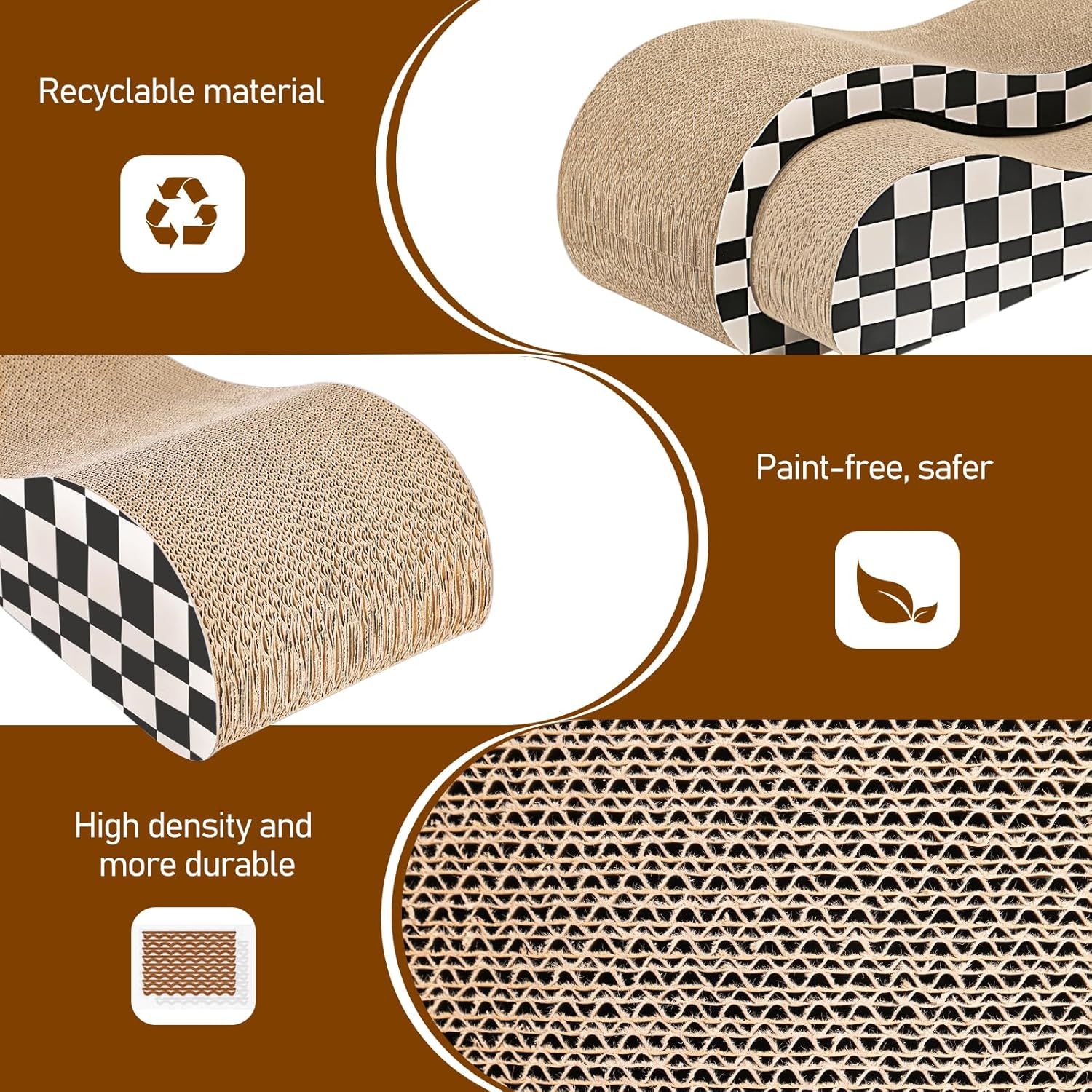 FluffyDream 2 in 1 Cat Scratcher Cardboard Lounge Bed, Cat Scratching Post, Durable Board Pads Prevents Furniture Damage,Large,Checkerboard