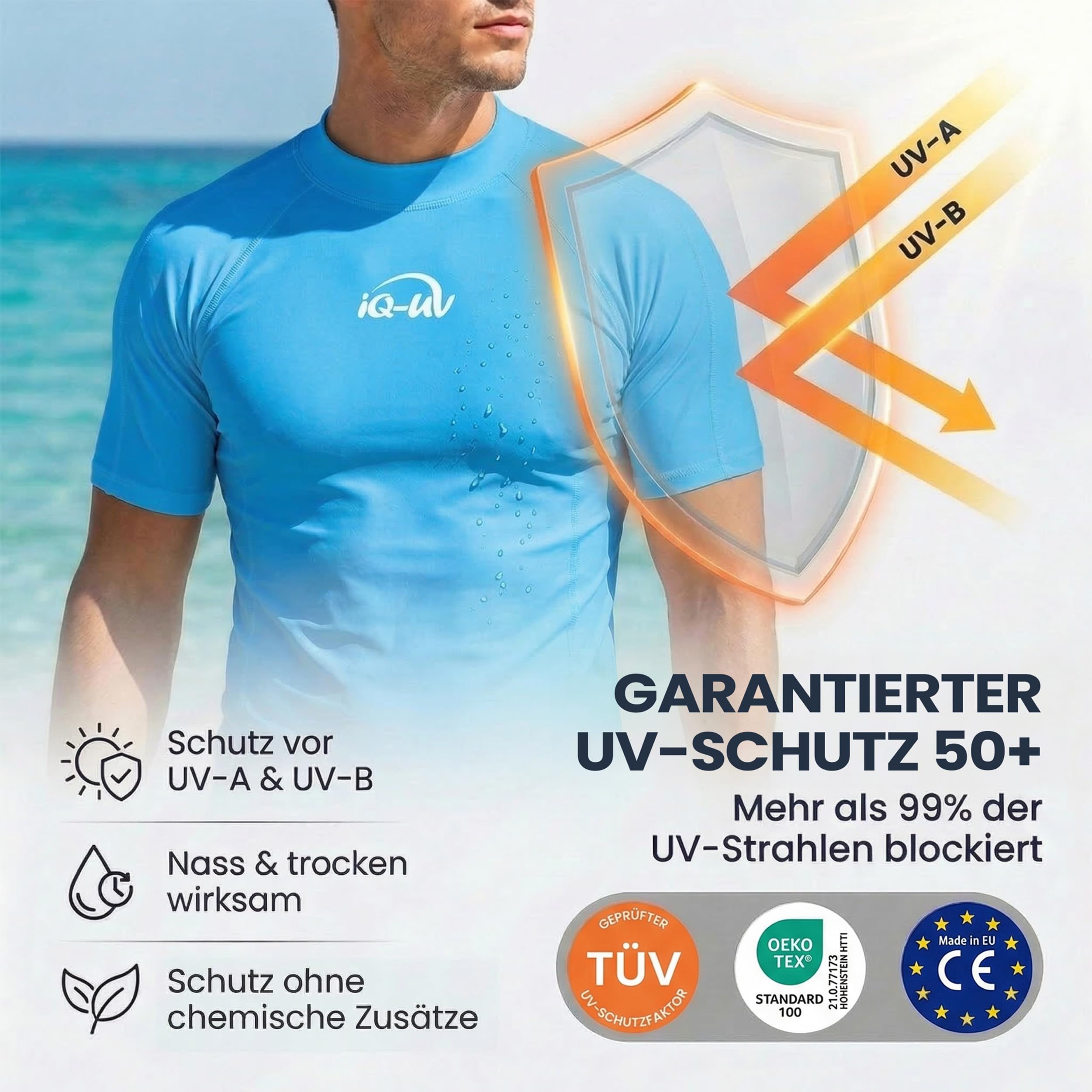 iQ-UV Koszulka iQ UV 300 o wąskim kroju, ochrona przed promieniowaniem UV T-shirt Mężczyźni Iq Uv 300 Shirt Obcisły Krój, Ochrona Przed Promieniowaniem Uv T-shirt