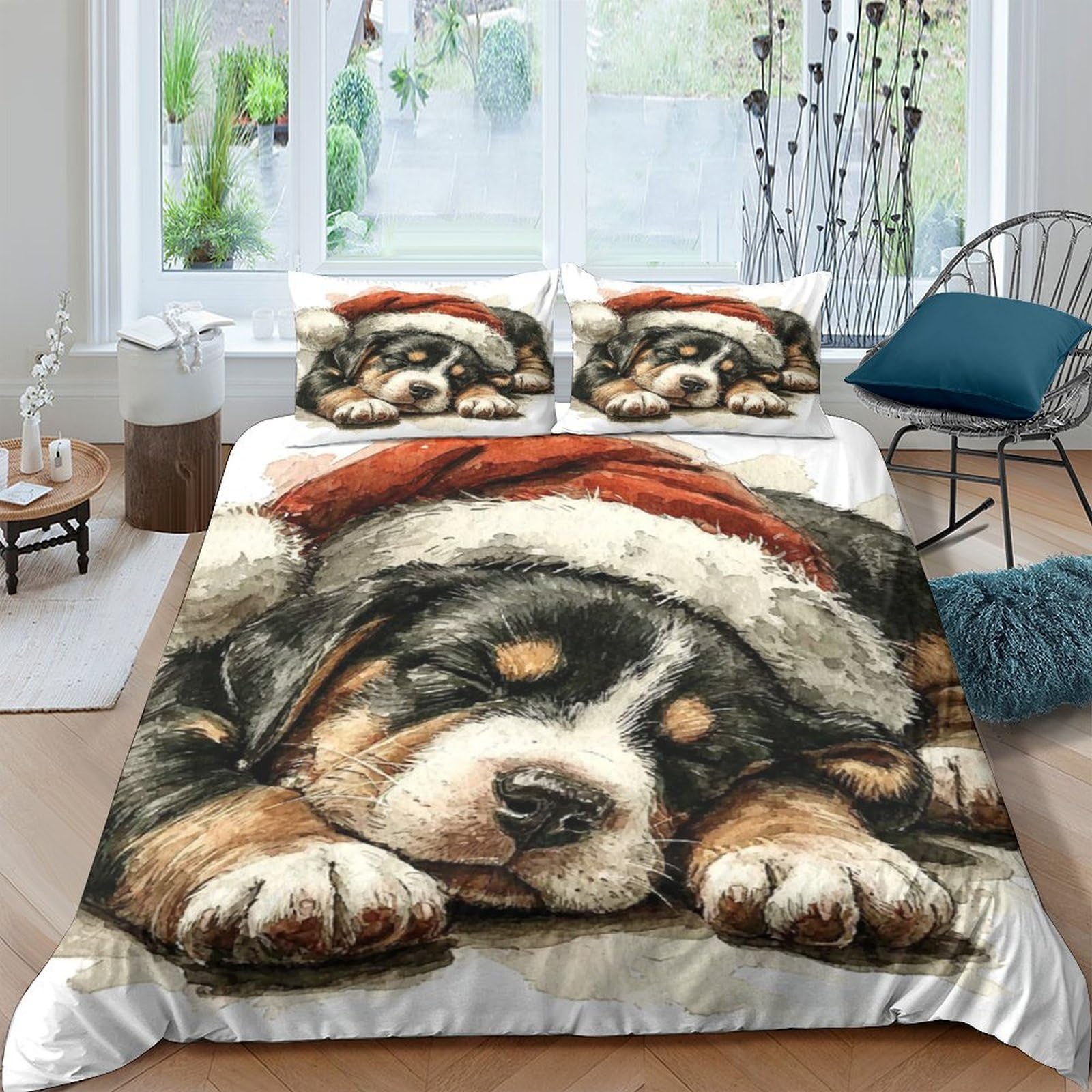 Ctjqhvkz Style-7 3D Printed Puppy Christmas Fitted Sheet Microfiber Soft Brown Dog Mattress Cover For Bedroom Dorm Protective Decor Single（135X200cm）
