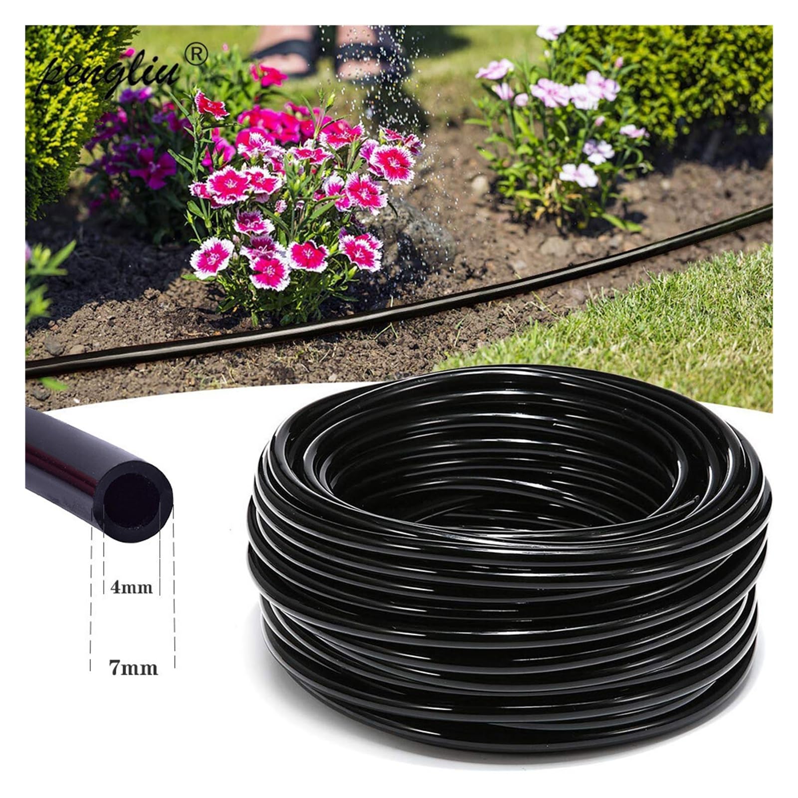 Tubería de agua de PVC de 4/7 mm for sistema de riego por goteo de jardín | Tubo de riego de PVC for sistemas de riego de invernaderos y jardines.(20m (65.61ft))
