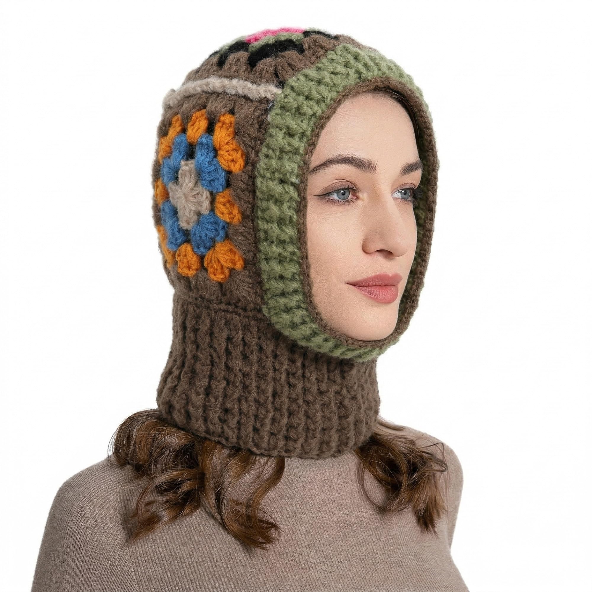 ZLYC Damen Winter Sturmhauben Stricken Winddicht Beanie Mütze Kapuzenschal