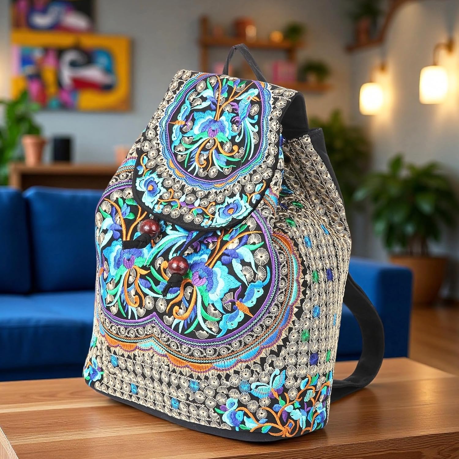 Goodhan Vintage Embroidered Women Backpack Ethnic Travel Handbag Shoulder Bag Large Version - Image 2