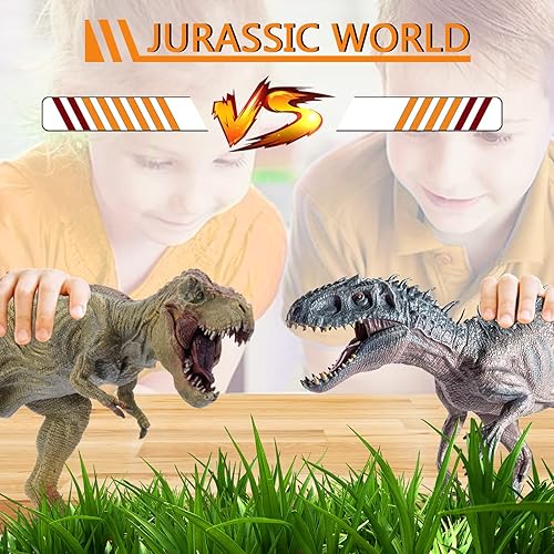 Miniatura 7 de Juego de 2 piezas de dinosaurios, tiranosaurio Rex grande de 15.7 pulgadas y T-rex realista de 12.2 pulgadas, figura de acción de dinosaurio