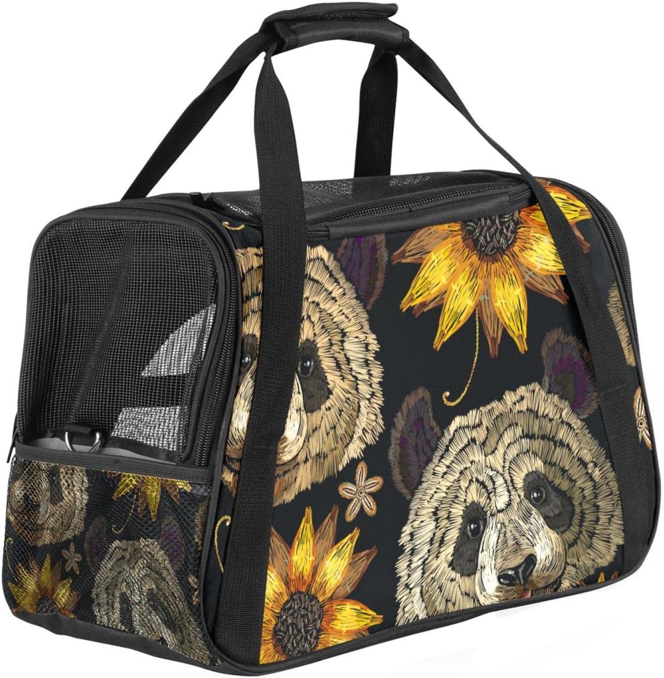 Amazon Com Pet Carrier Vintage Embroidery Sunflower With Panda Soft Sided Pet Travel Carriers For Cats Dogs Puppy Comfort Portable Foldable Pet Bag Airline Approved 寵物用品