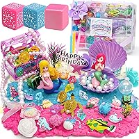 Golray Mermaid Sensory Play Dough Kit: 3 Glitter Colors, 2 Figures, Ocean Toys & Mess-Free Bin - Sensory Gifts for Toddlers 3-7