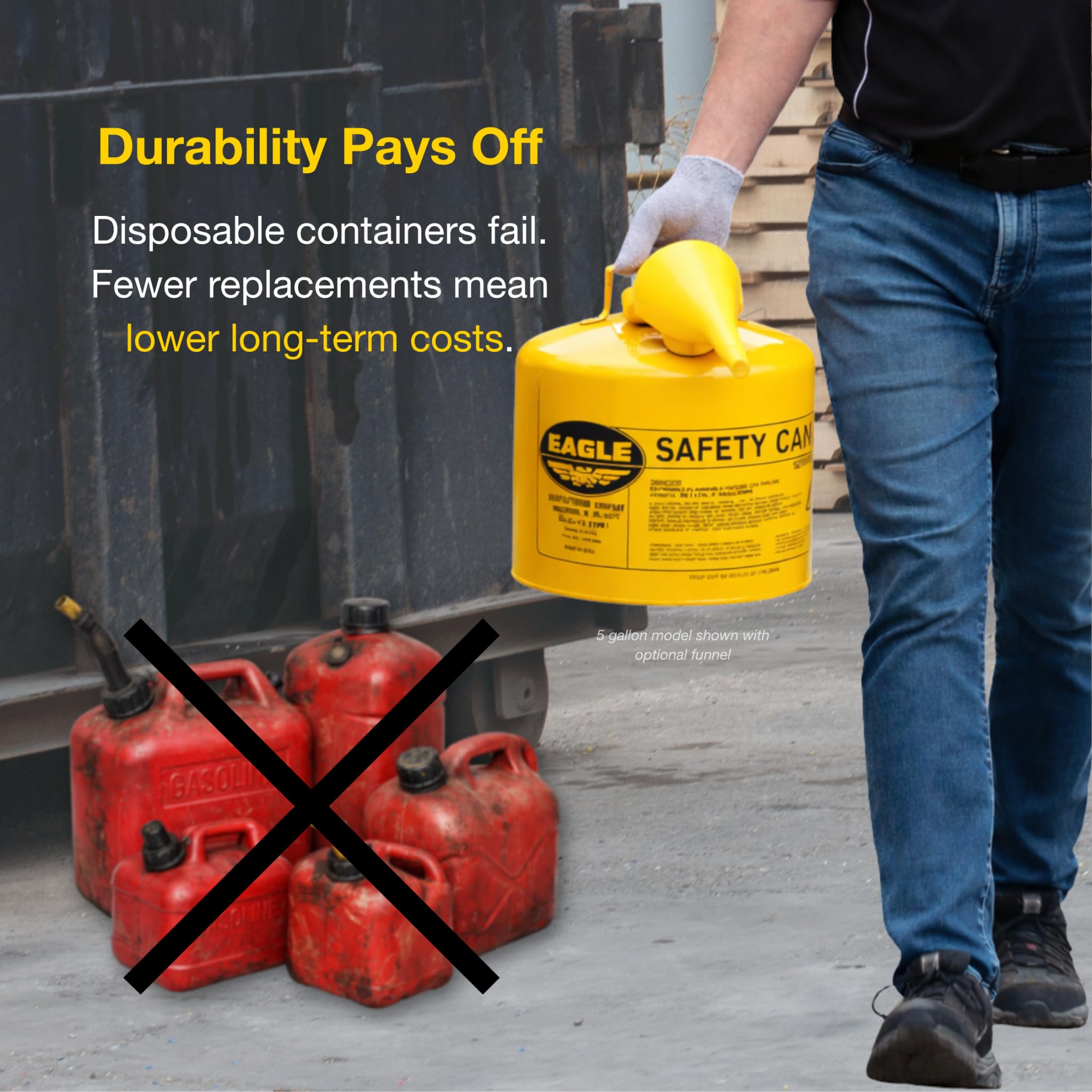 Eagle UI-50-FSY amarillo acero galvanizado tipo I Diesel Seguridad puede con embudo, 5 Gallon Capacity, altura de 13,5 cm, 12,5 cm de diámetro