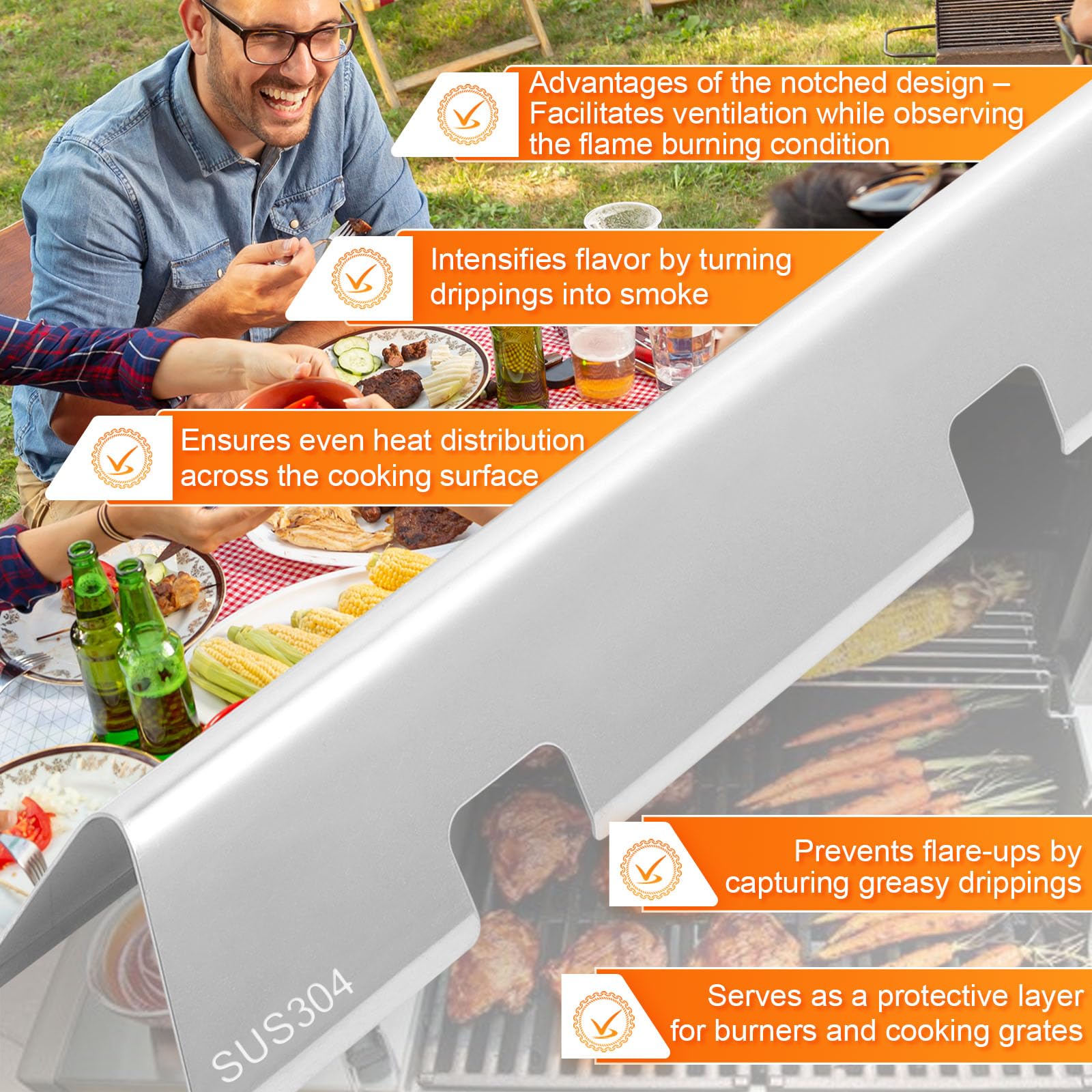 Parti di ricambio per griglia Weber Spirit 2 Parti GS4 Spirit II E310 E320 S310 S320 Parti per Weber GS4 Spirit 2 barre aromatizzanti 7636 67046 69797 68843 e deflettore di calore Weber 67060 in