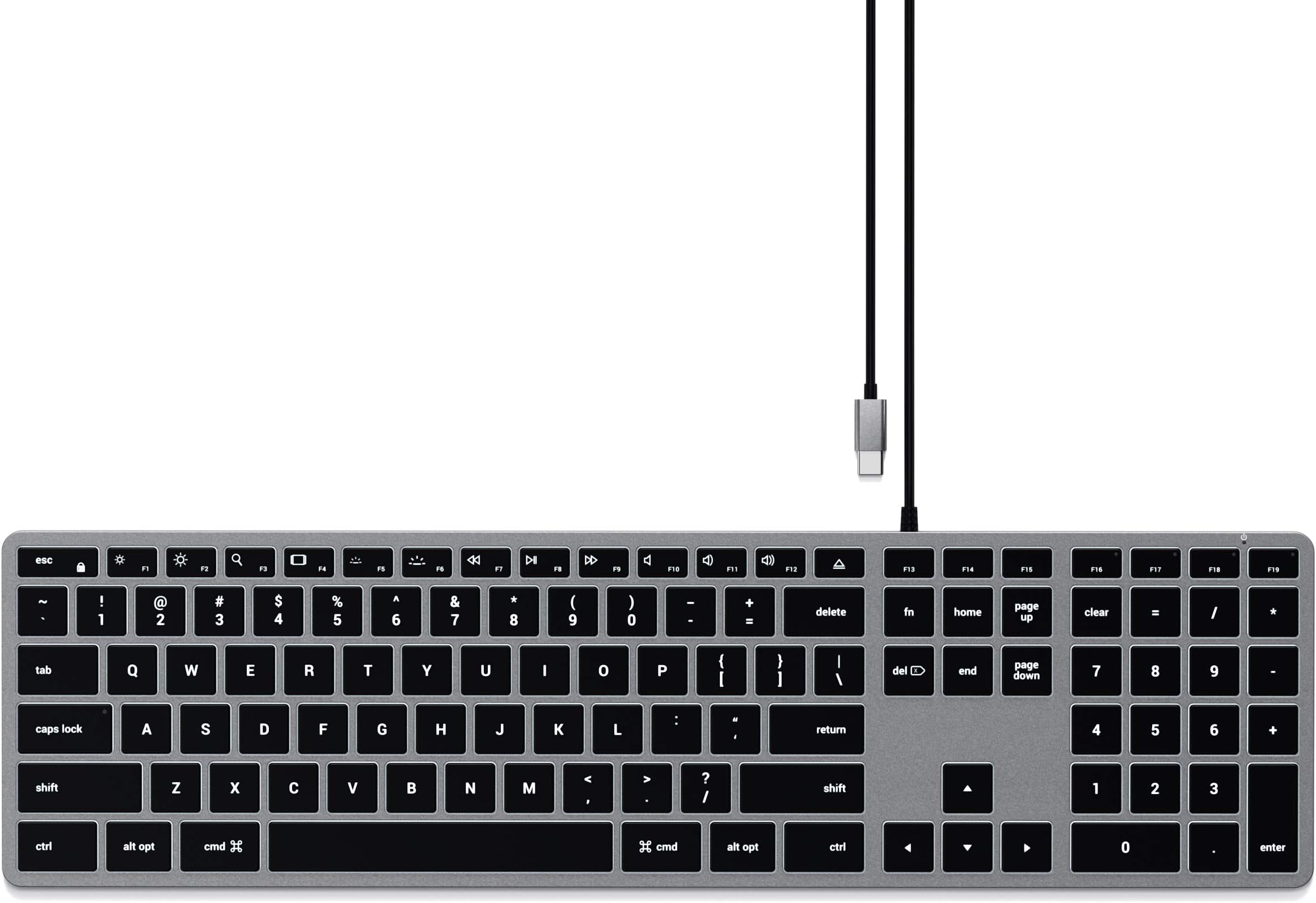 Slim W3 Wired Backlit Keyboard with Numeric Keypad, Illuminated Keys & USB C Connection, for MacBook Air/Pro M5/M4, iPad Air/Pro M5/M4/M3, iPad mini, Mac mini, iMac and More