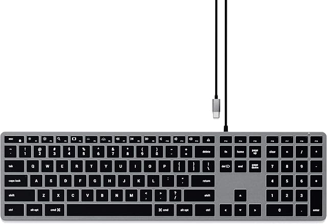 Satechi Slim W3 Wired Backlit Keyboard with Numeric Keypad  Illuminated Keys & USB-C Connection  Compatible with 2022 MacBook Pro/Air M2, 2021 MacBook Pro M1 Pro & Max, 2021 iMac, 2020 Mac Mini