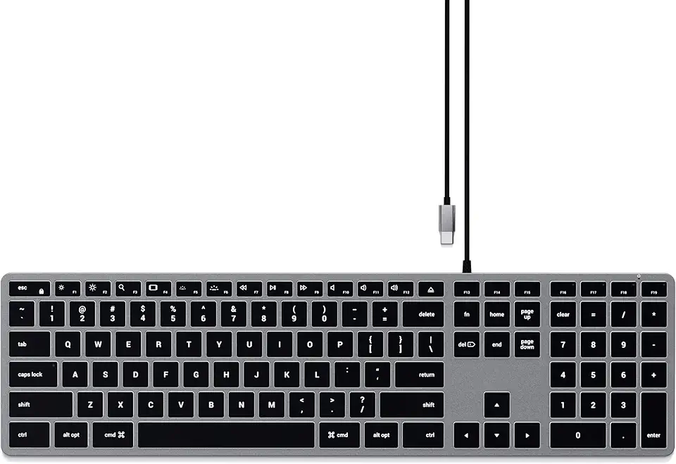 Satechi Teclado Slim W3 Iluminado com Cabo e Keypad Numérico - Teclas Iluminadas e conexão USB-C - Para M2/ M1 MacBook Pro/Air, M2/ M1 iPad Pro/Air, M2 Mac Mini, iMac M1