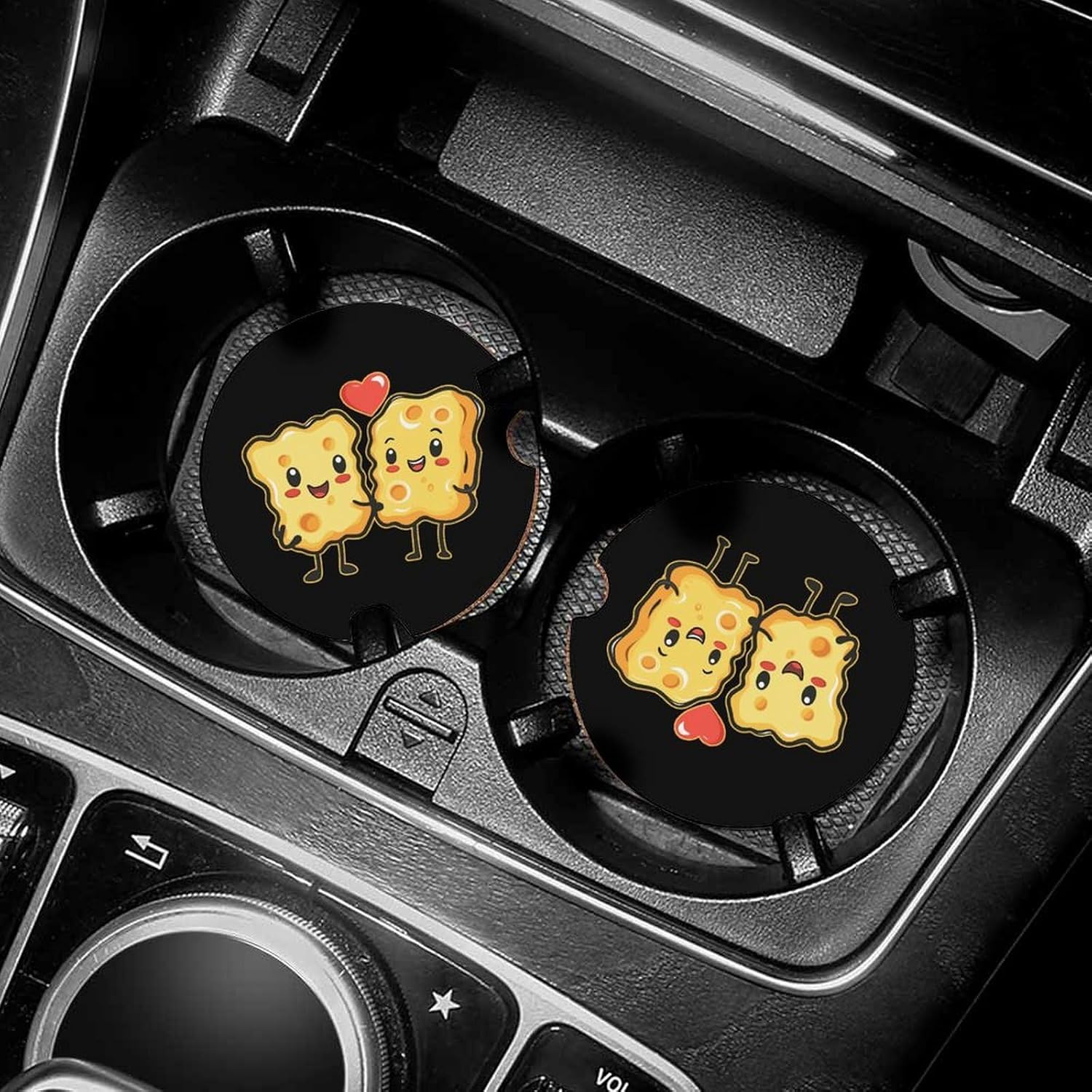 Happy Cheese Block Car Cup Holder Coaster with Cork Base 2.6 Inches Anti Slip