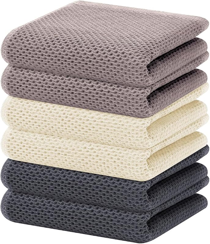 Homaxy 100% Cotton Waffle Weave Kitchen Dish Towels 6-Pack, Mixed Color | 13 x 28 Inches, Ultra Soft Absorbent Dish Towels, Quick Drying Cleaning Towels