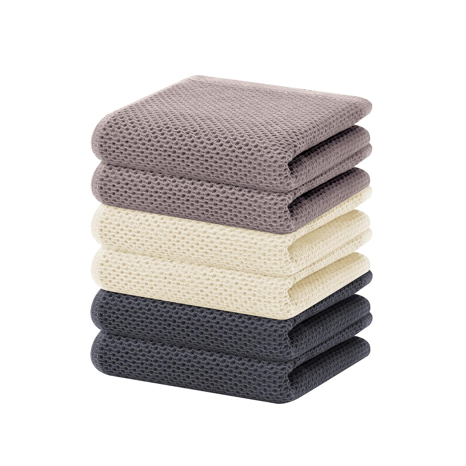 Homaxy 100% Cotton Waffle Weave Kitchen Dish Towels 6-Pack, Mixed Color