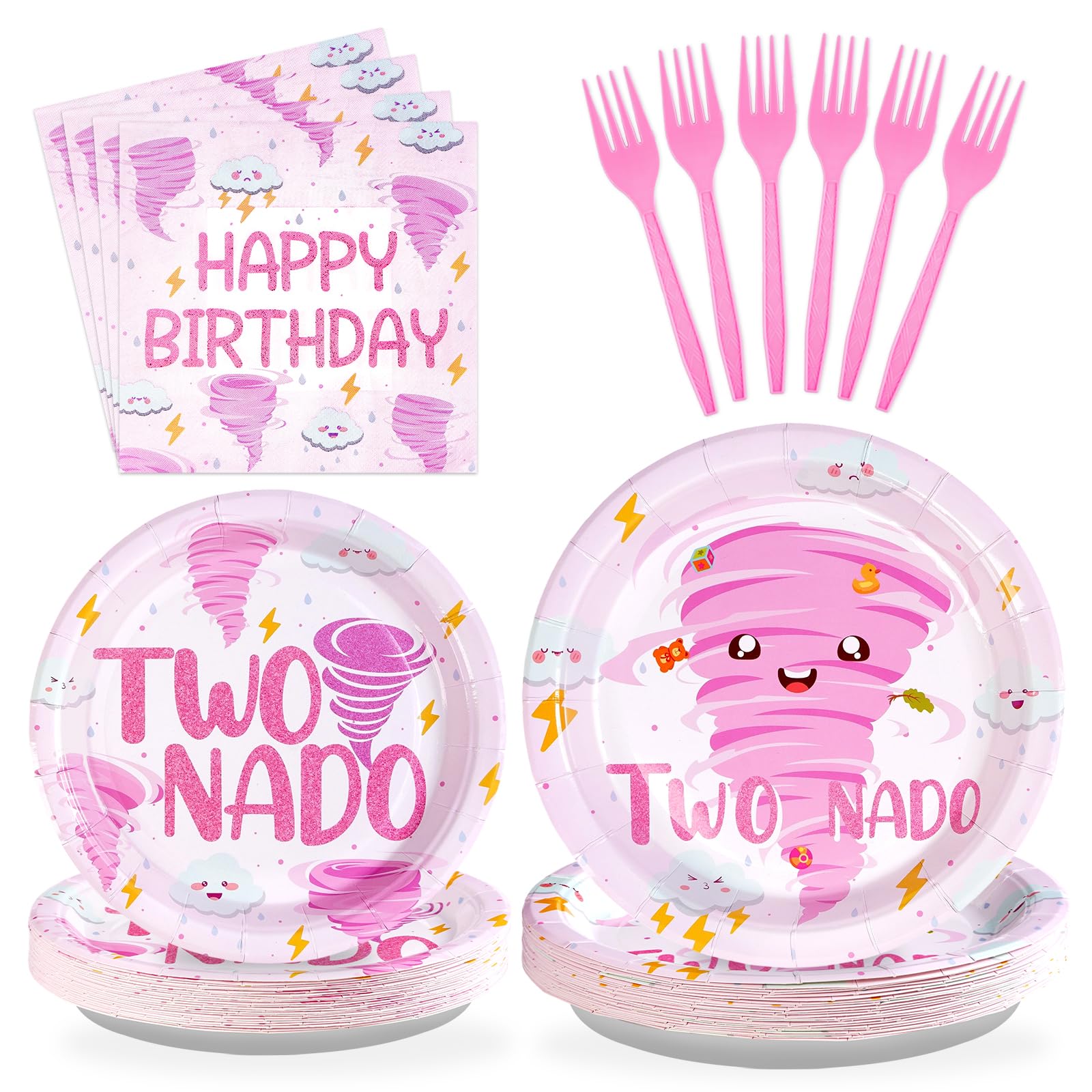 Grencian 96Pcs Two Nado Birthday Party Decorations for Girls Serves 24