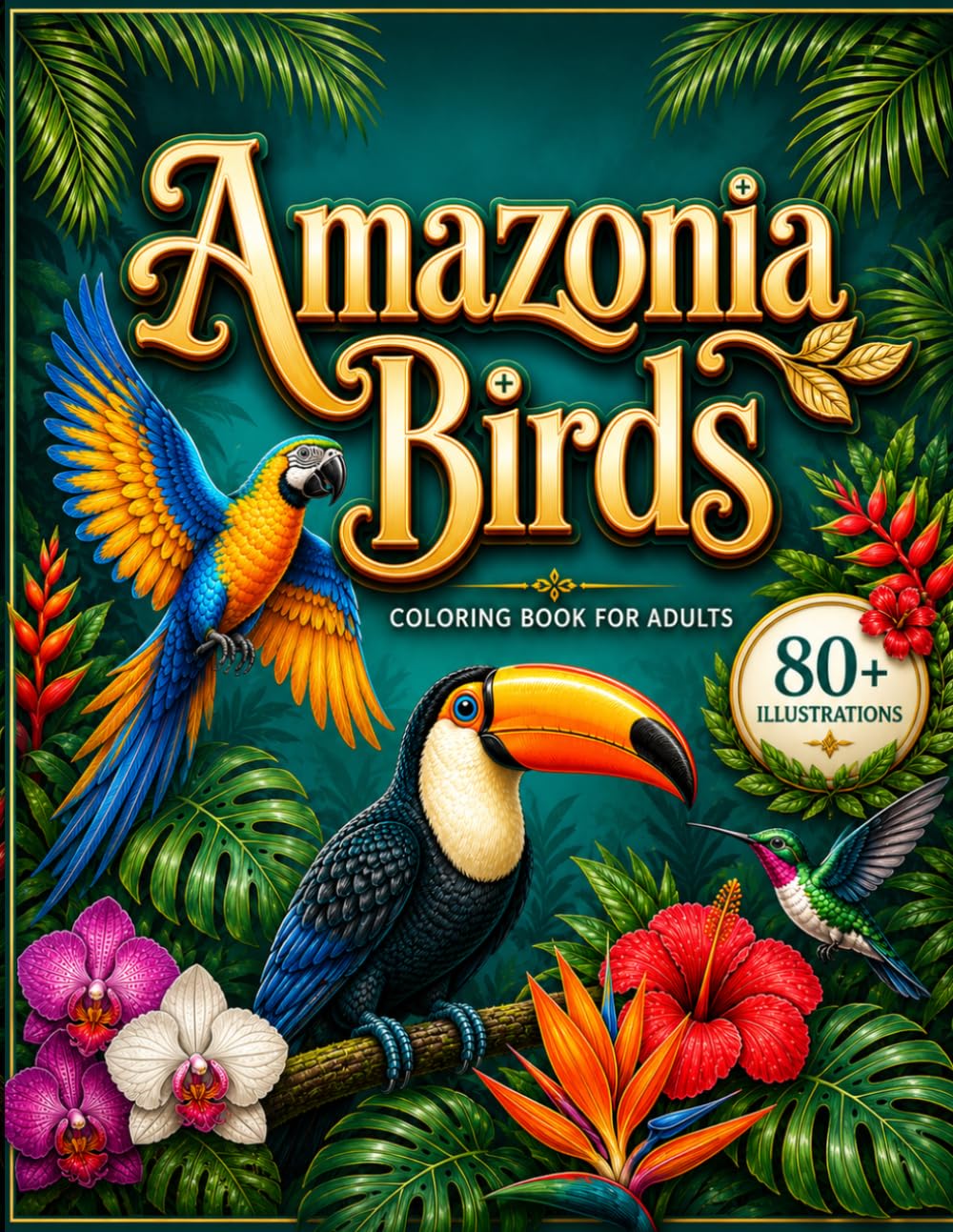 Amazonia Birds:: Realistic Tropical Rainforest Wildlife Line Art Coloring Book for Adults | 80+ Detailed Illustrations of Parrots, Toucans & Exotic Birds (Amazonia Realistic Wildlife Series)