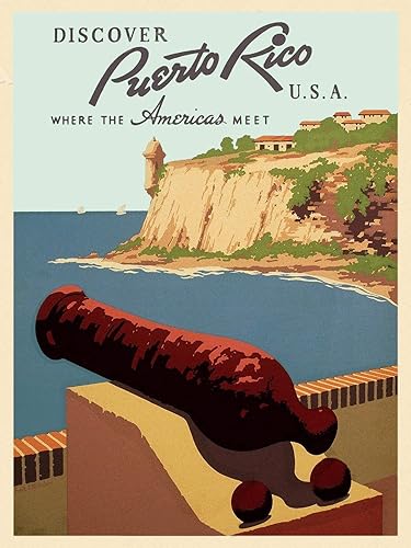 Magnet 1938 Discover Puerto Rico Vintage Style WPA Travel Magnet Lámina magnética de vinilo para taquillas, coches, carteles, refrigerador de 5